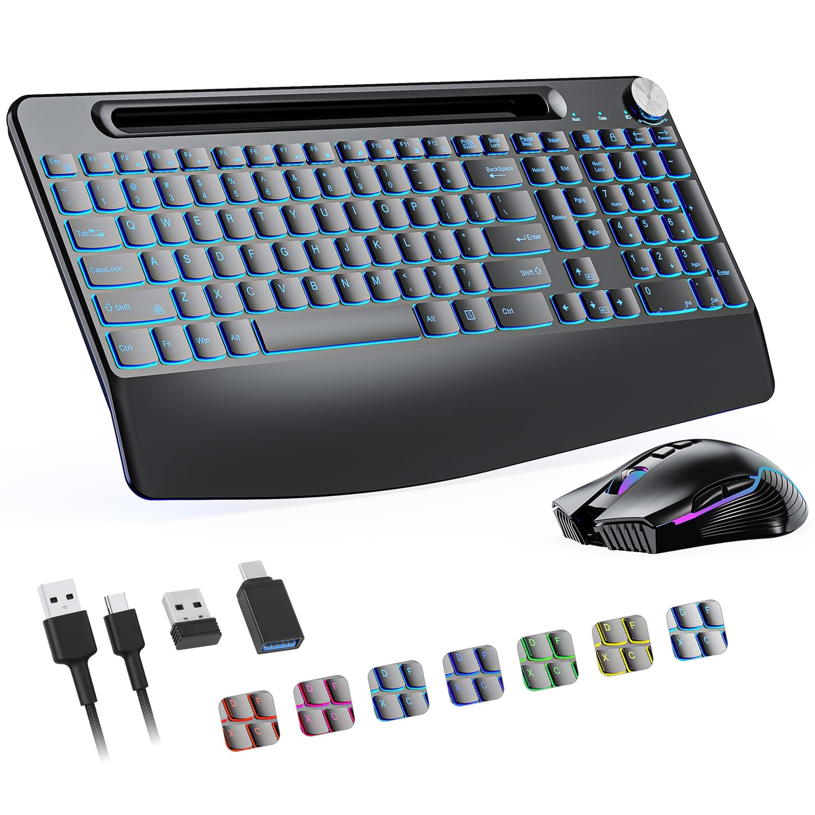 Ensemble Clavier et Souris sans Fil 2,4 G, rétroéclairé 7 Couleurs