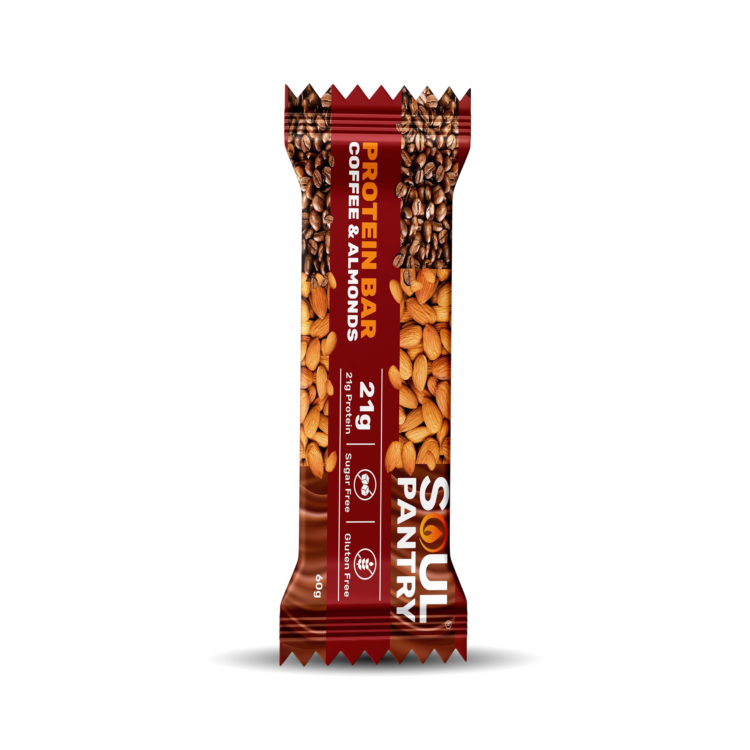 Soul Pantry Coffee and Almonds Whey Protein Bar, With Premium Whey Blend for Maximum Protein Intake, Flavors of Fresh Coffee and Raw Almonds, Sugar Free, Wholesome Nutrition in Every Bite.