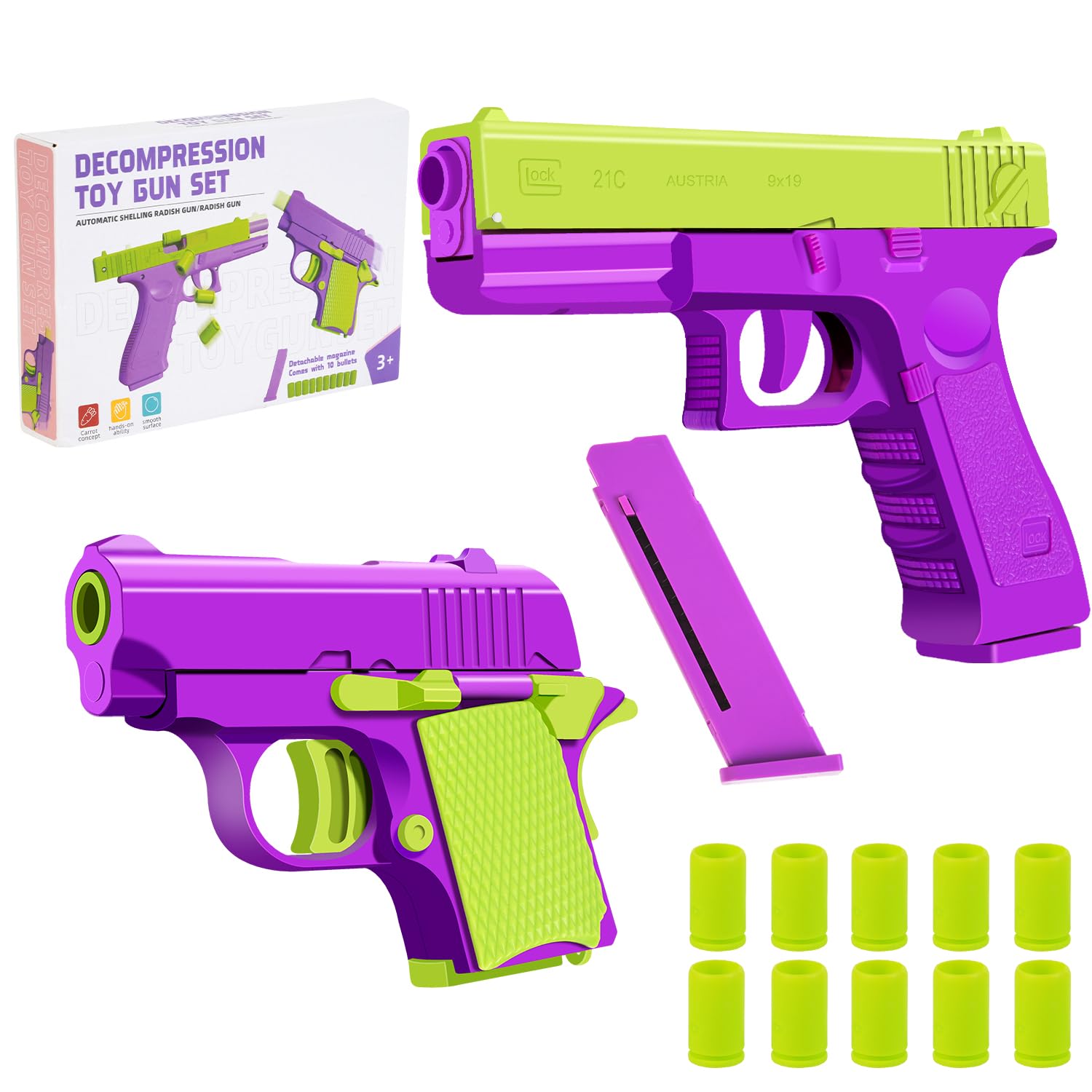 Shell Ejecting Toy Gun 1911 3D Printed Fidget Pistol Toy Gun for 2 Pack,Can be Loaded but Can't be Fired,Great Gift for Girls Boys Adults Kids