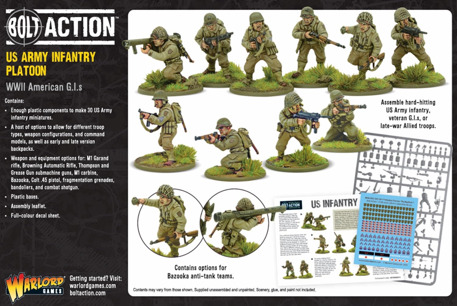 Warlord Games US Infantry GI's - Miniaturas de plástico a escala de 28 mm para acción de pernos, miniaturas altamente detalladas de la Segunda Guerra Mundial para juegos de guerra de mesa