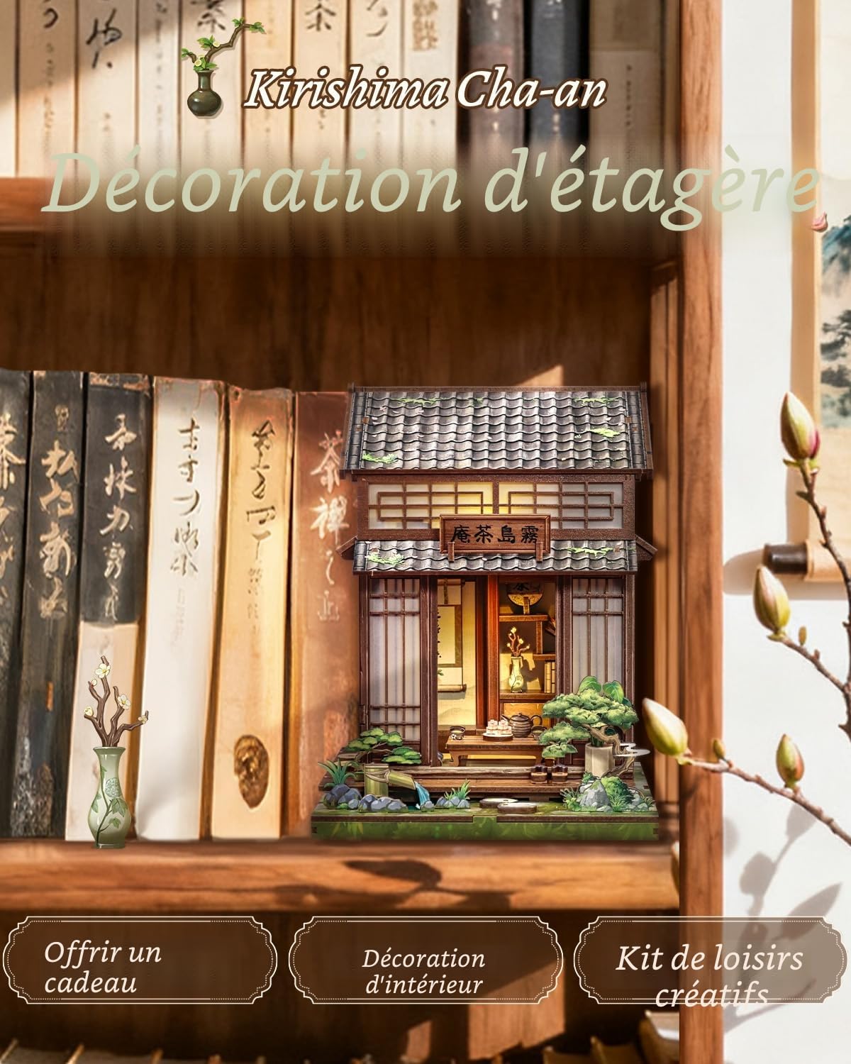 Cutefun Japanese Book Nook - Mit LED-Licht DIY Miniature houseals, Geschenk für puzzleliebhaber -2er-Pack (Izaka-ya Kurosawa&Kirishima Cha-an)