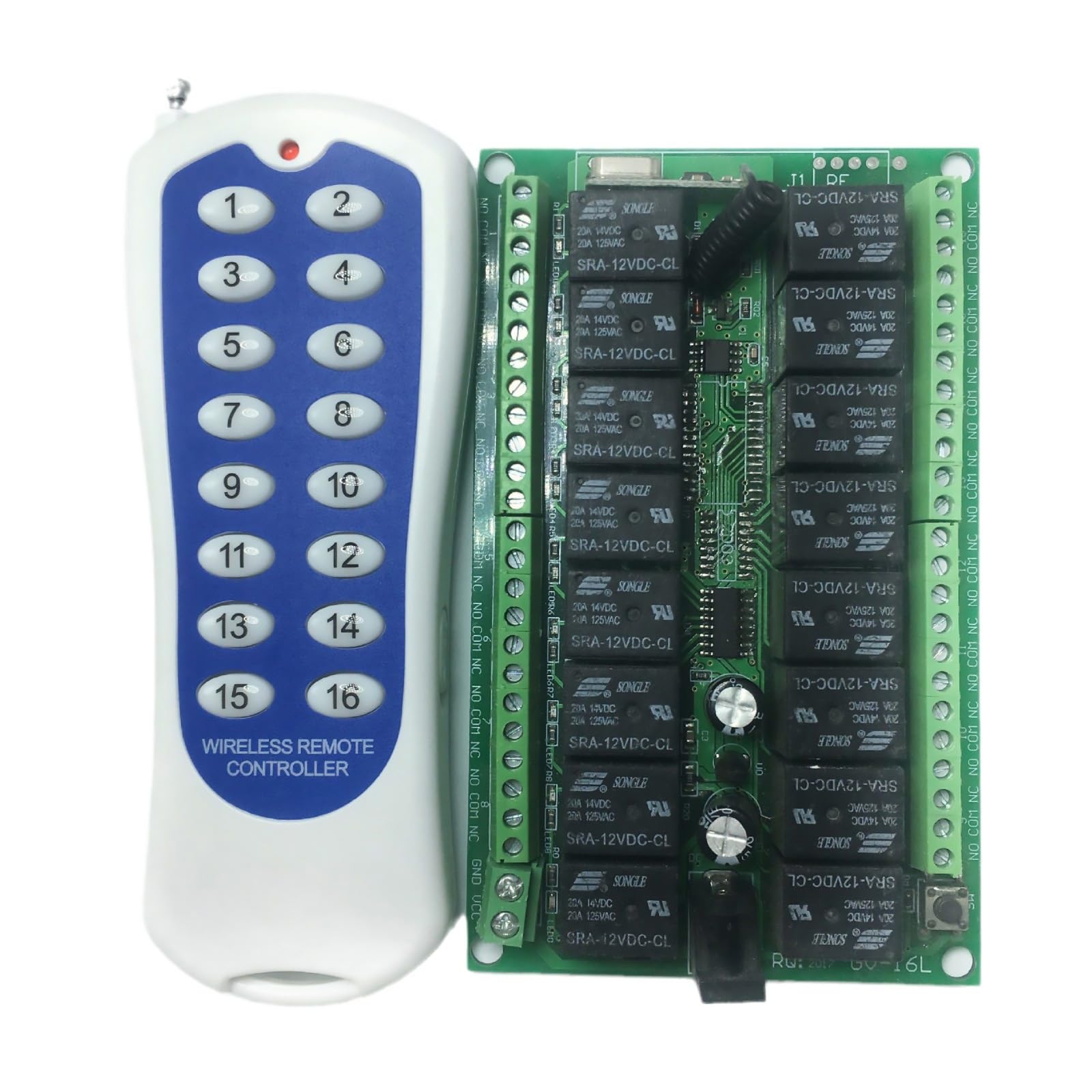 Interruptor de control remoto inalámbrico de 16 canales, módulo receptor de relé RF, transmisor + receptor DC12V
