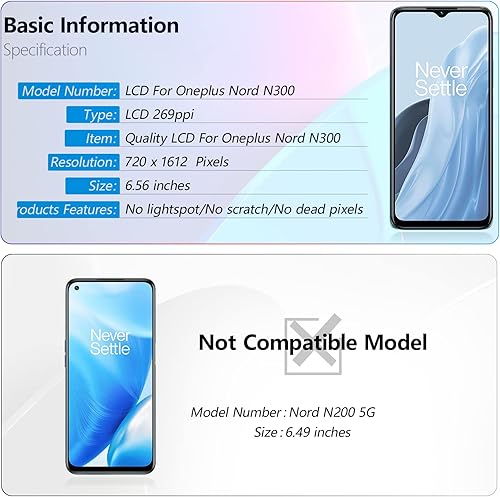 Miniatura 3 de YWLRONG Reemplazo de pantalla para Oneplus Nord N300 5G pantalla LCD táctil digitalizador Asamblea con herramientas (negro)
