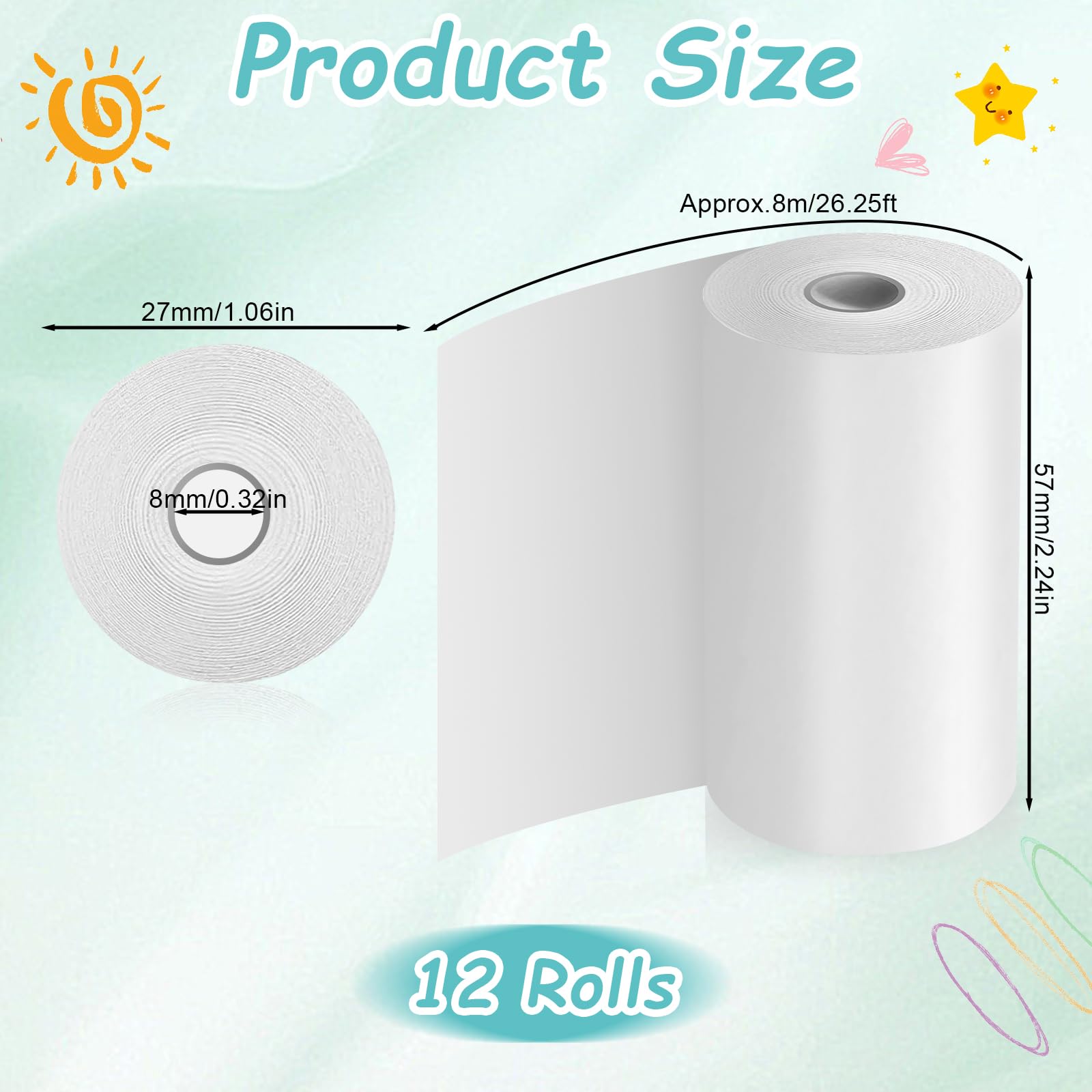 12 Rolls Kids Camera Paper Roll 2.2Inch Kids Camera Instant Print Paper - Image 2