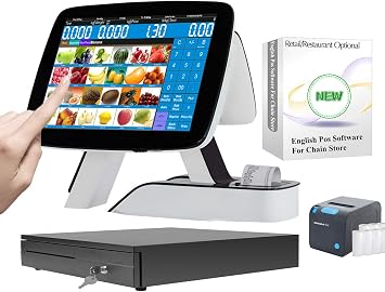Smart Touch POS System Built-in Thermal Printer Cash Register with Software for Restaurant+Cash Drawer+80E Kitchen Printer