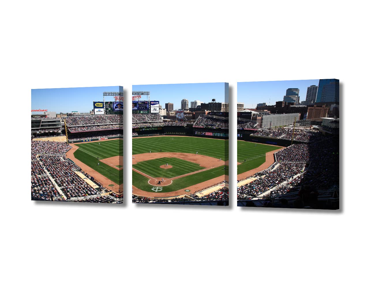 TUMOVO 3 Panels Framed Wall Art - Ballpark Panoramic Wall Decoration for Living Room Full House Baseball Field Picture Baseball Stadium Painting - Contemporary Home Decor Ready to Hang(28.5"Wx12.8"H)