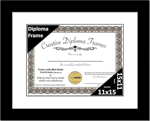 Vista 56 de Creative Picture Frames Marco de diploma negro clásico de 12 x 16 pulgadas con paspartú negro con caballete de vidrio y ganchos de pared instalados
