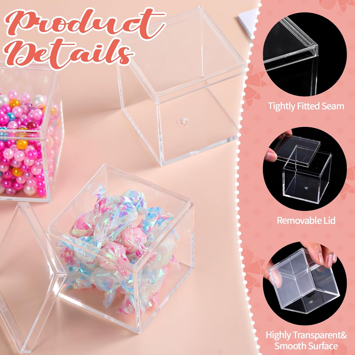 Ptwola 40Pcs Clear Acrylic Box with Lid Small Plastic Jewelry Display Box Mini Decorative Storage Case Cube Containers for Storage Stackable Candy Card Tiny Earring Jewelry Beads Wedding Party Favors