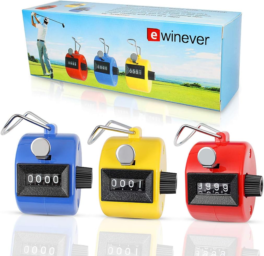 ewinever 3-Pack Handheld Tally Counter 4 Digit Mechanical Palm Clicker Counter, Number Counter/Pitchers Scores Counter/Crochet Stitch Counters and Other Sport Event