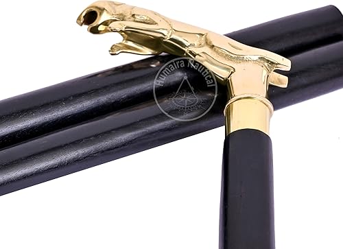 Miniatura 5 de Humaira Nautical Bastones vintage de madera de latón Jaguar de diseño victoriano con mango único