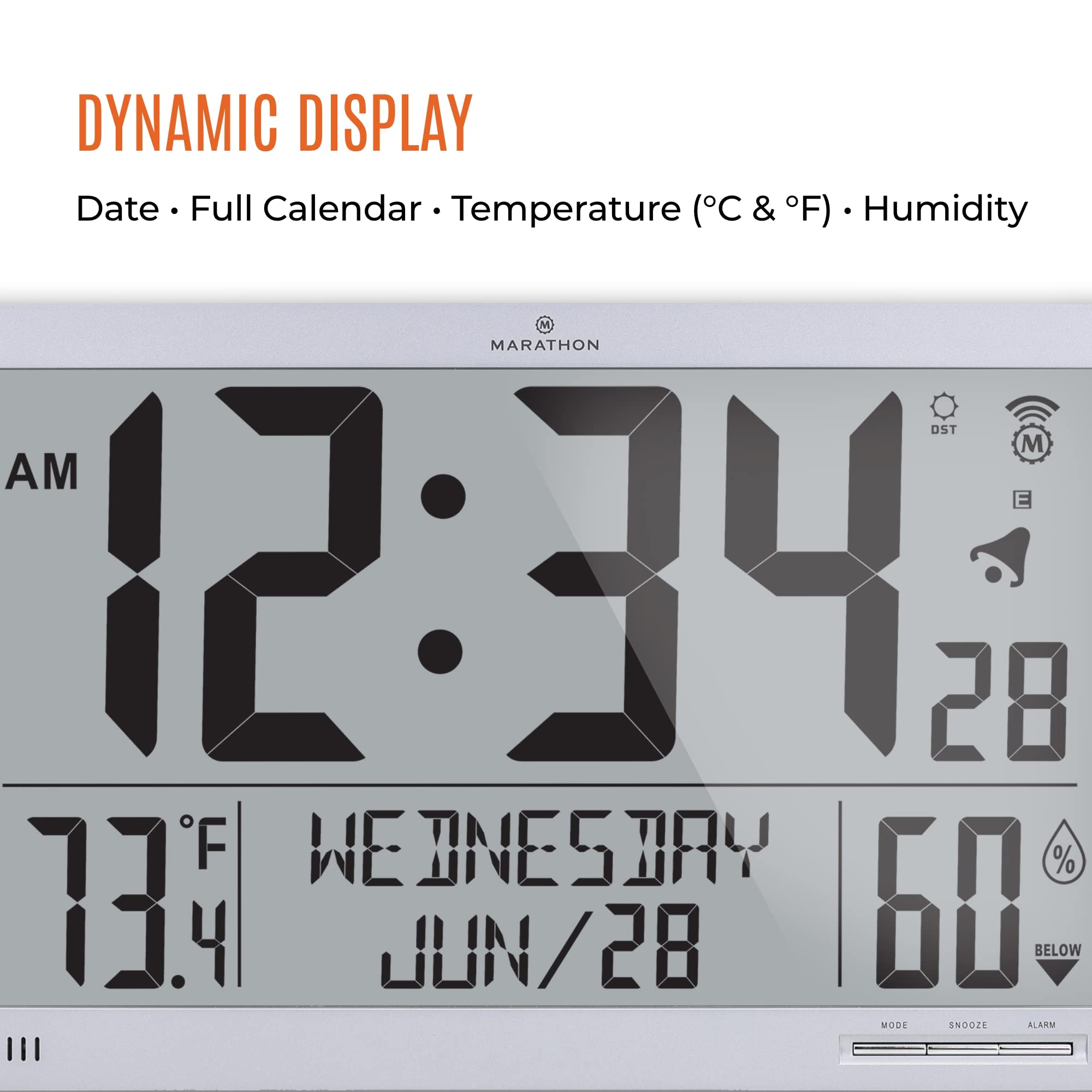 Buy Marathon Slim Jumbo Atomic Wall Clock, Graphite Gray Large 15