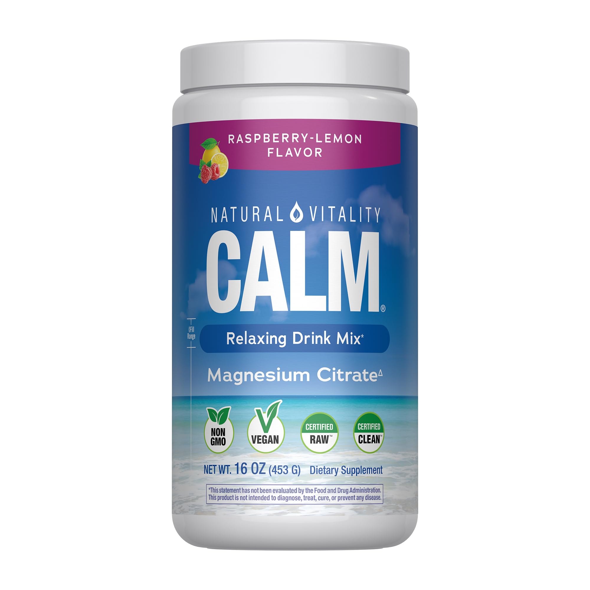 Natural Vitality Calm Magnesium 16oz Powder | Raspberry Lemon Flavored Supplement | Non-GMO, Vegan & Gluten Free Formula