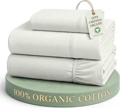 LANE LINEN Twin Sheet Set 100% Organic Cotton Percale Soft - Glacier Grey | Twin Sheet Set, 100% Organic Cotton Percale - Crisp Hotel-Style Feel, Soft From The First Wash, Crisp Cool Percale Weave