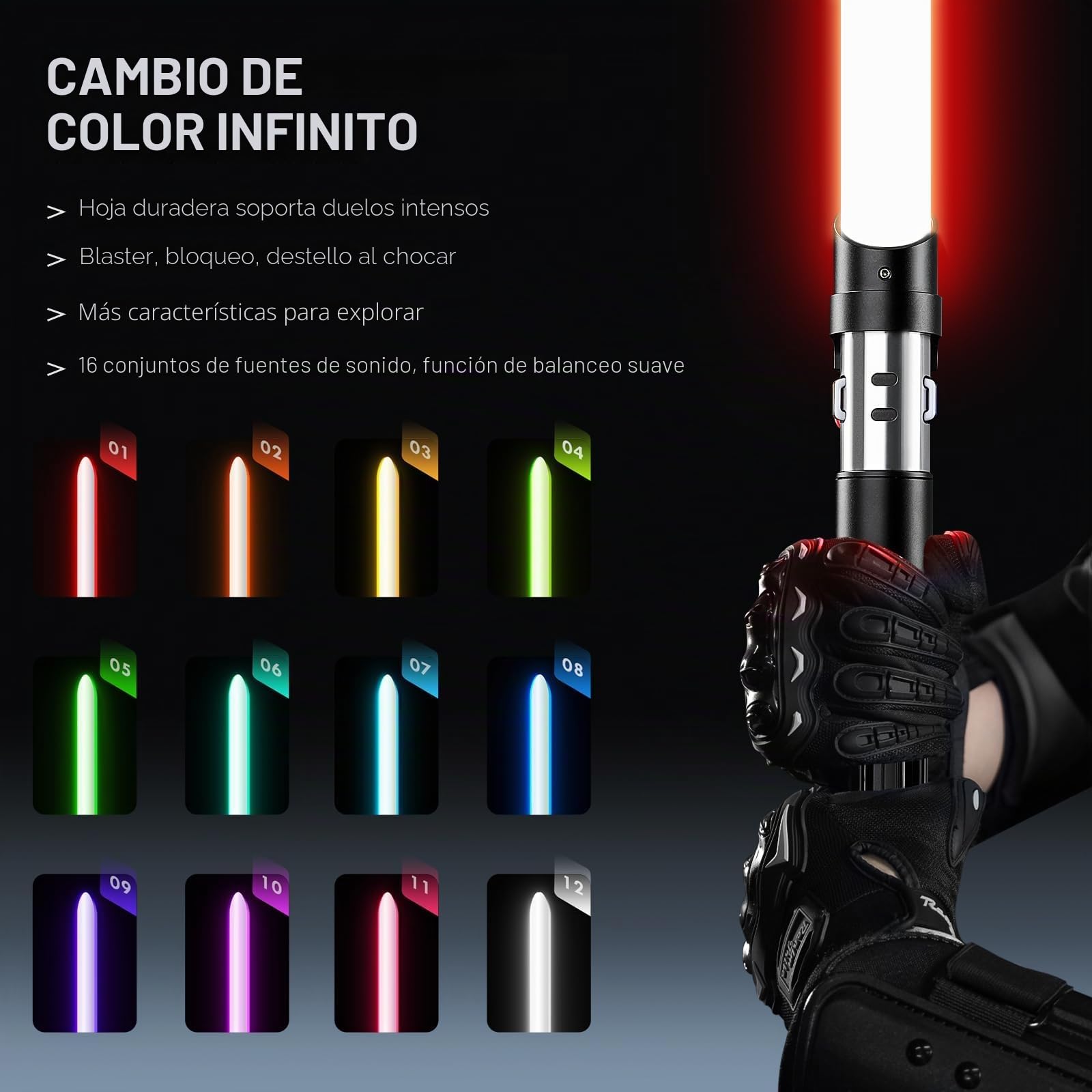 Sable láser G4E con aplicación Bluetooth, swing fluido, 16 fuentes de sonido, cambio de color RGB infinito, control de movimiento. Sable láser RGB v3.0 mejorado para adultos y cosplay.