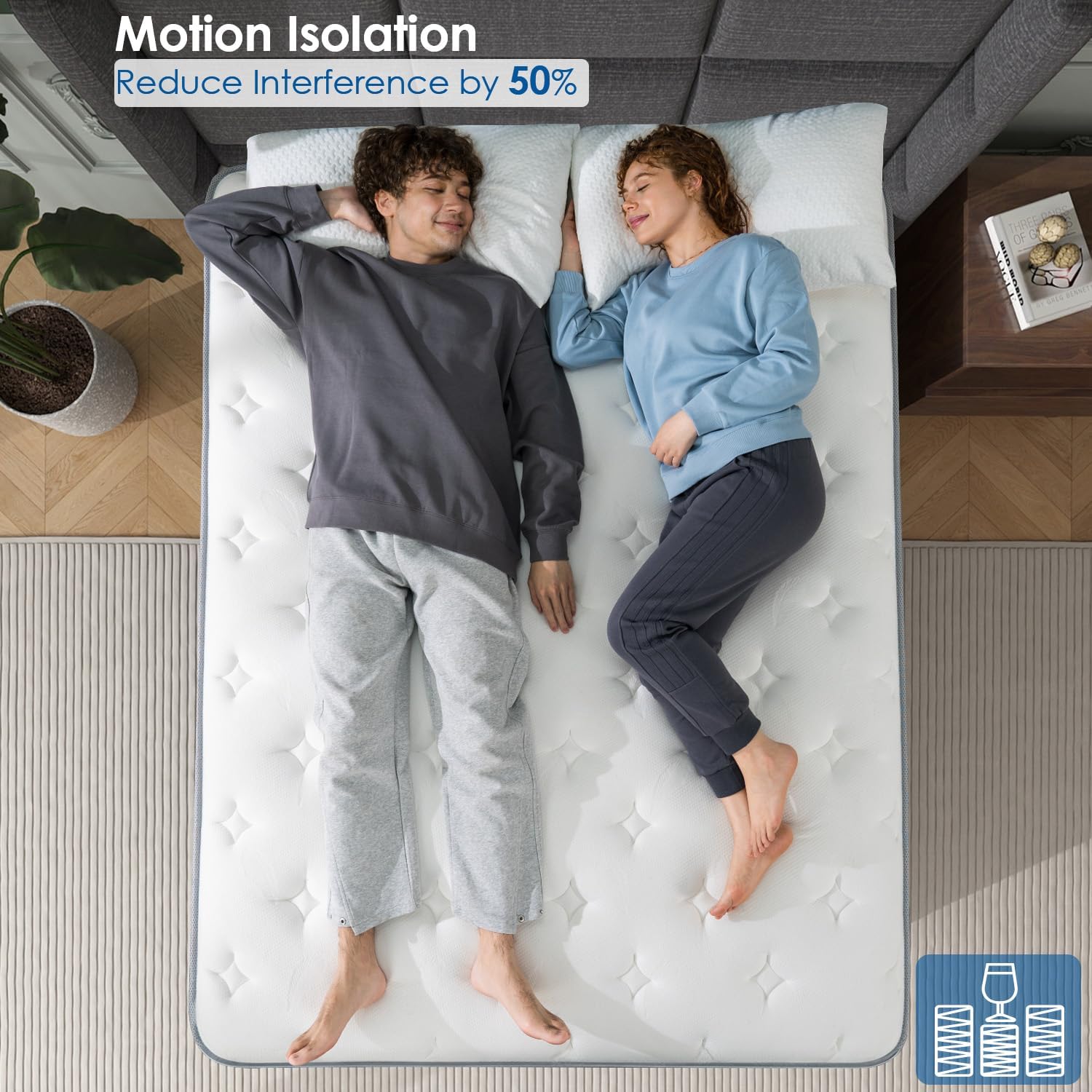 Queen Hybrid Mattress in a Box, 12 Inch Memory Foam Mattress, Medium Firm, Pressure Relief & Motion Isolation, 5-Zone Pocket Springs, Cooling, CertiPUR-US & Oeko-TEX Certified, Fiberglass-Free