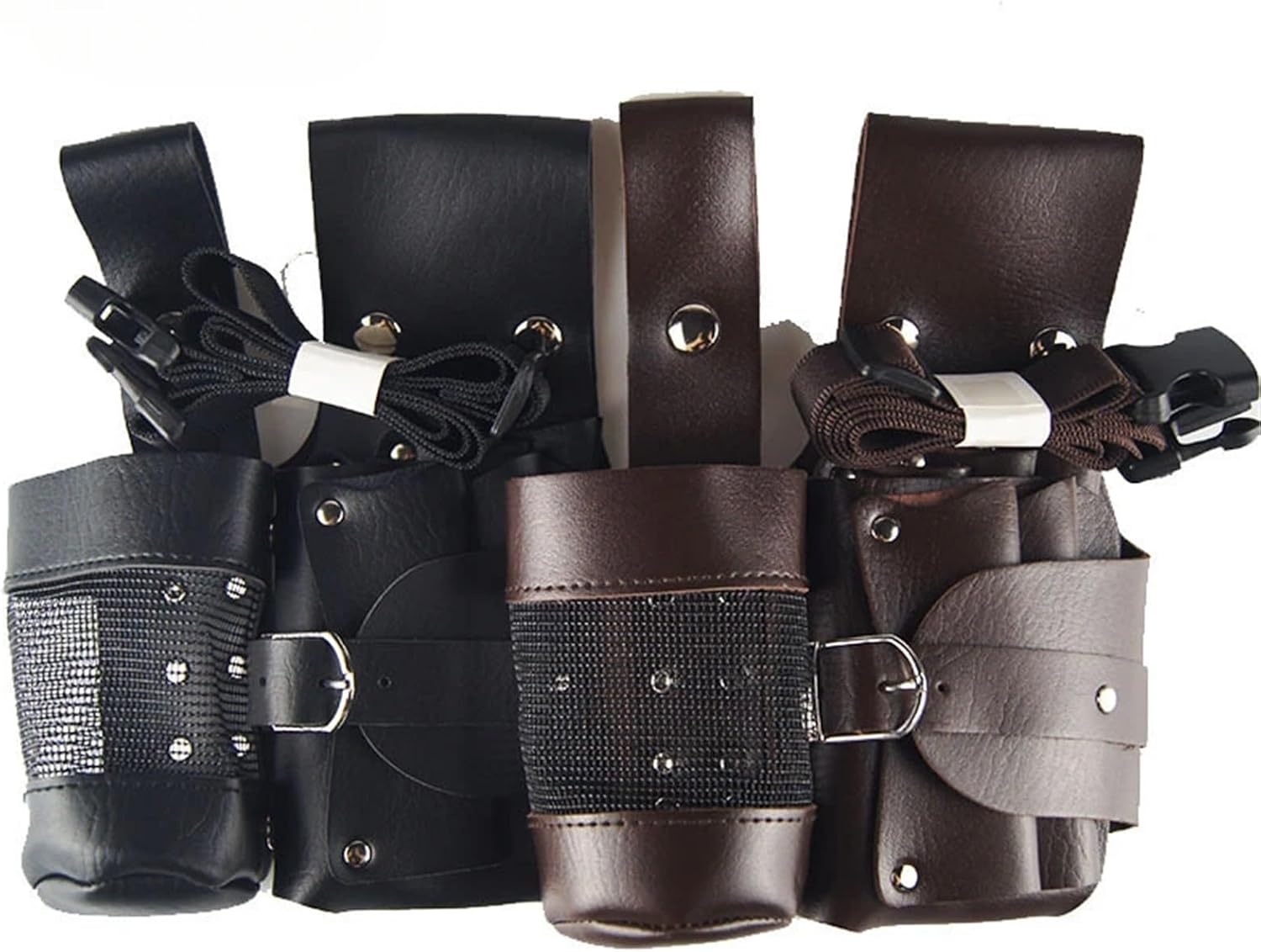 Barber Waist Pouch Barber Hair Scissor Bag Clips Comb Case Hairdressing Holster Bags Holder Tool Salon Waist Pack Belt PU Leather(Brown)