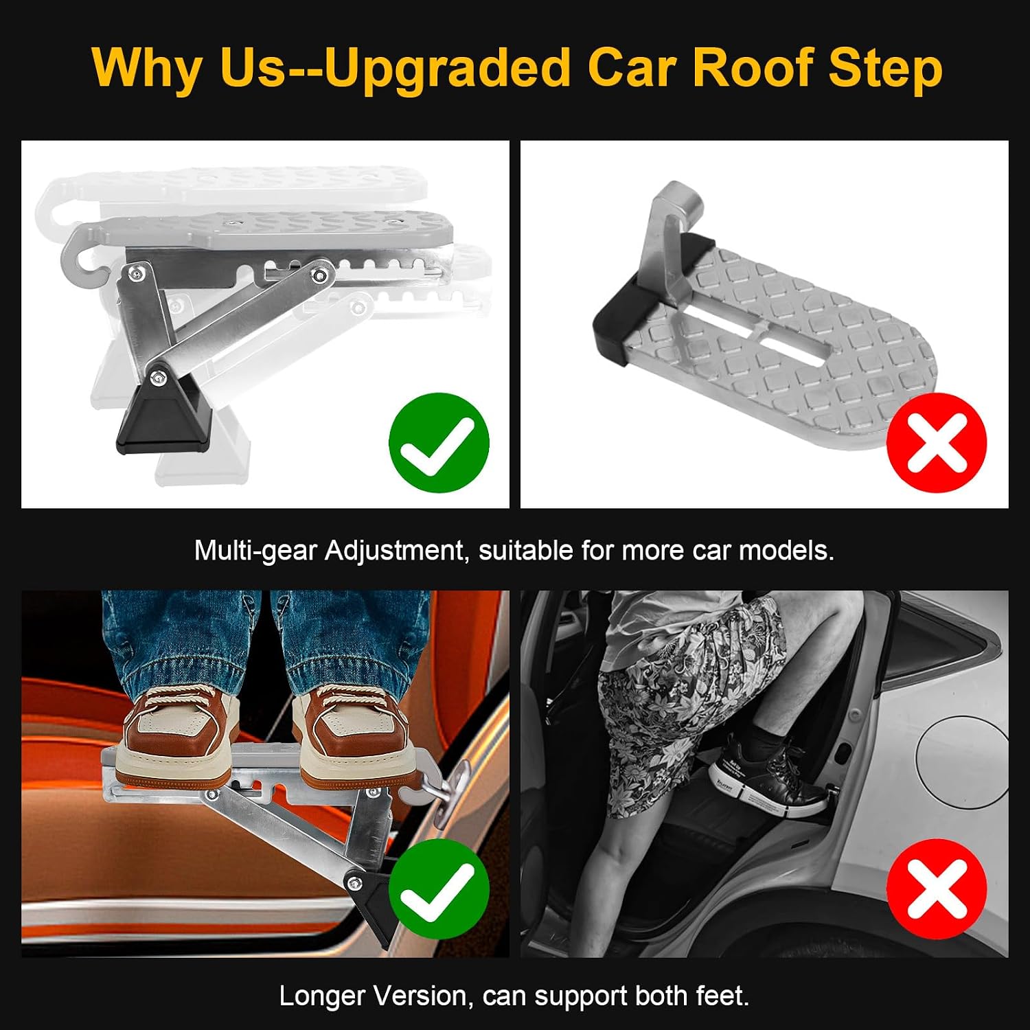 Universal Fit Car Door Step, Foldable Door Latch Step with Adjustable Angle for Car Roof Access, Both Feet Stand Car Step for SUV and Truck, Silver