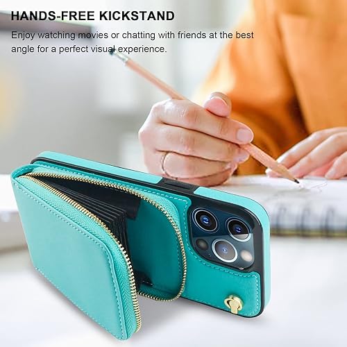 Miniatura 5 de KIHUWEY Funda tipo cartera cruzada para iPhone 13 Pro Max, funda con bolsillo con cremallera y soporte para tarjetas, funda protectora de piel