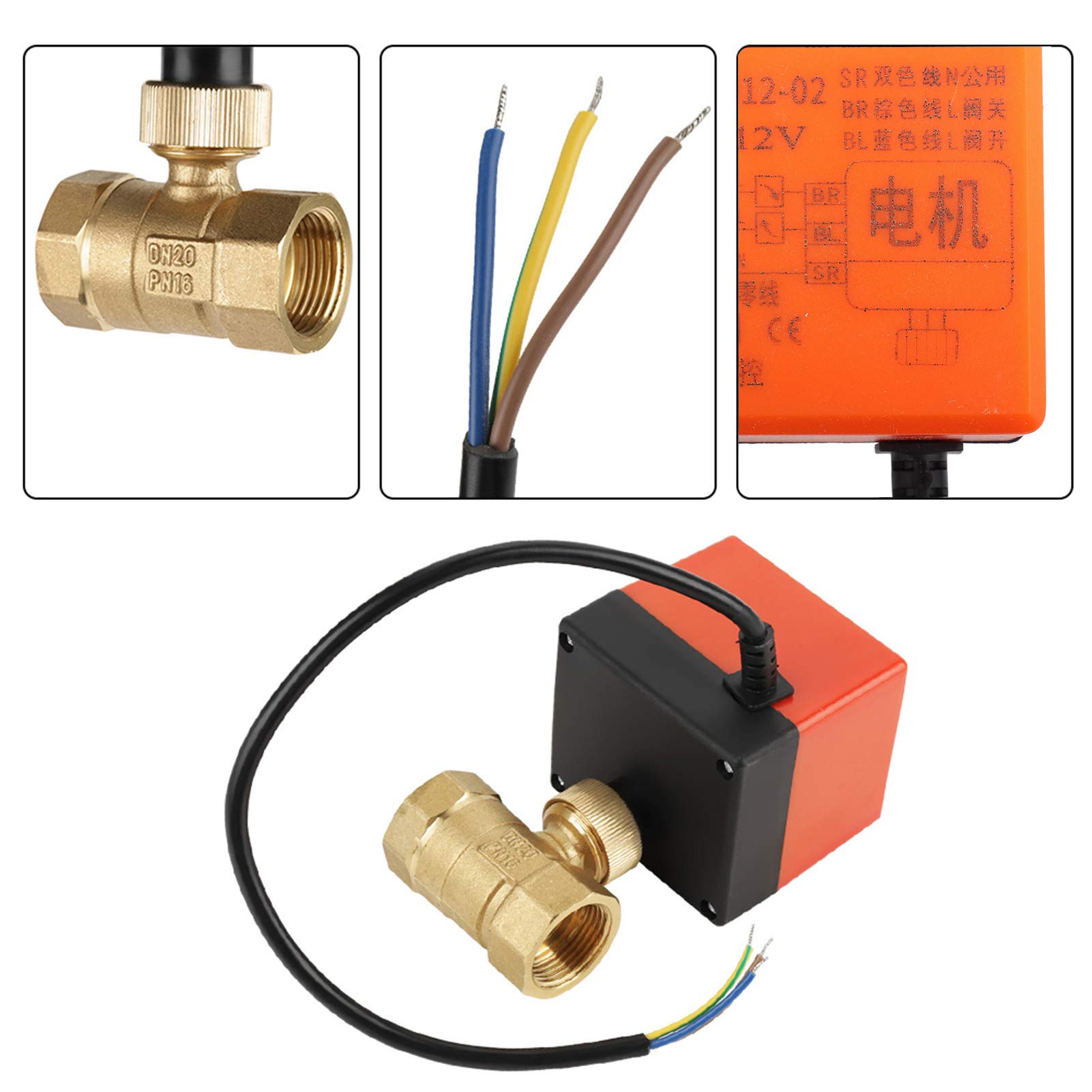 Válvula de bola motorizada de latón DC 12V G3/4 ", válvula de bola eléctrica de 2 vías DN20 para control de flujo