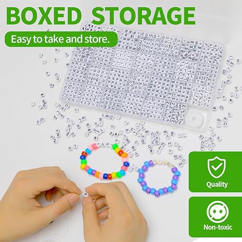 Miniatura 3 de Bundooraking Cuentas de letras cuadradas, letras negras, fondo blanco, cuentas acrílicas de 0.236 x 0.236 pulgadas, 28 cuadrículas para hacer joyas,