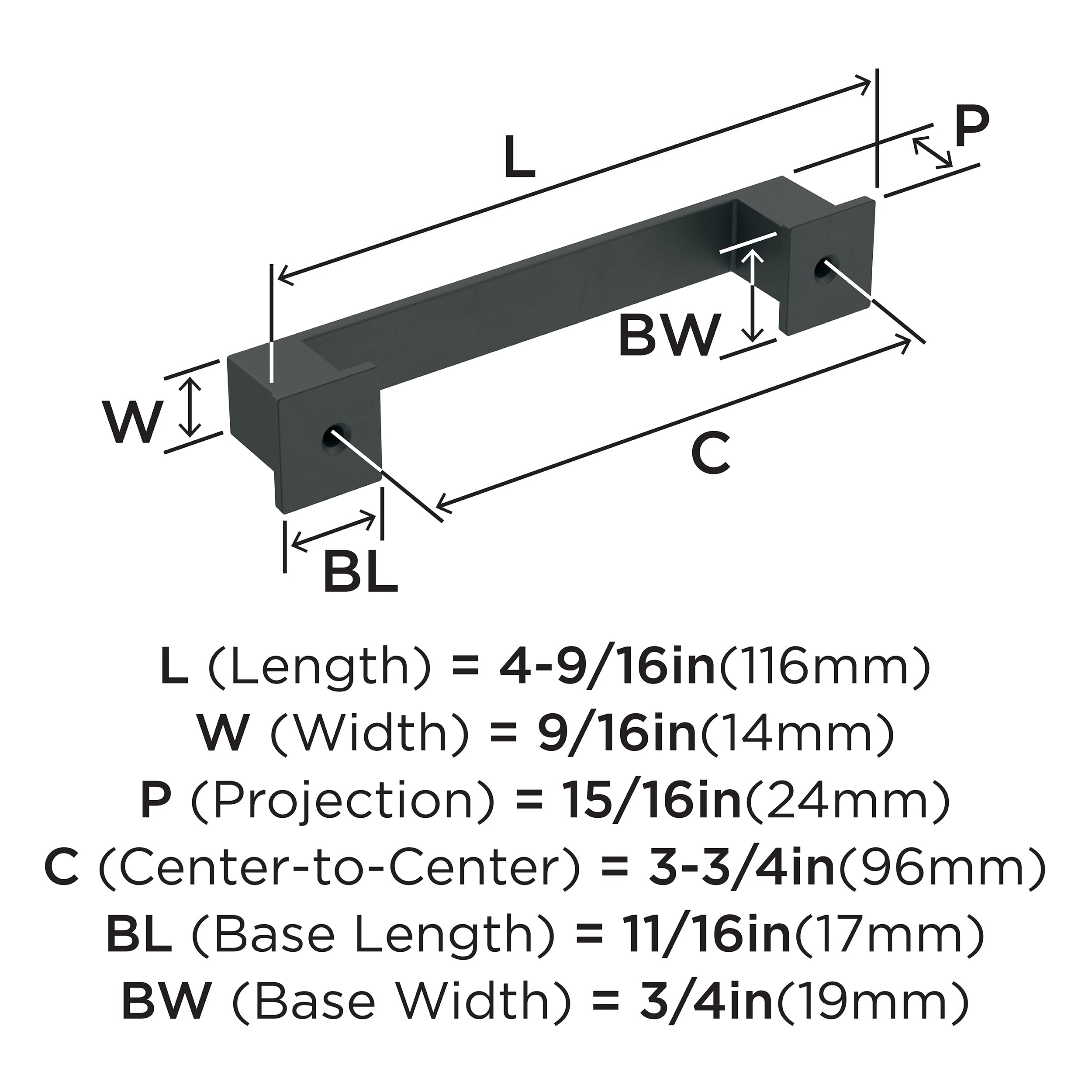 Amerock, Matte Black, 3-3/4 inch (96mm) Center-to-Center - Image 4