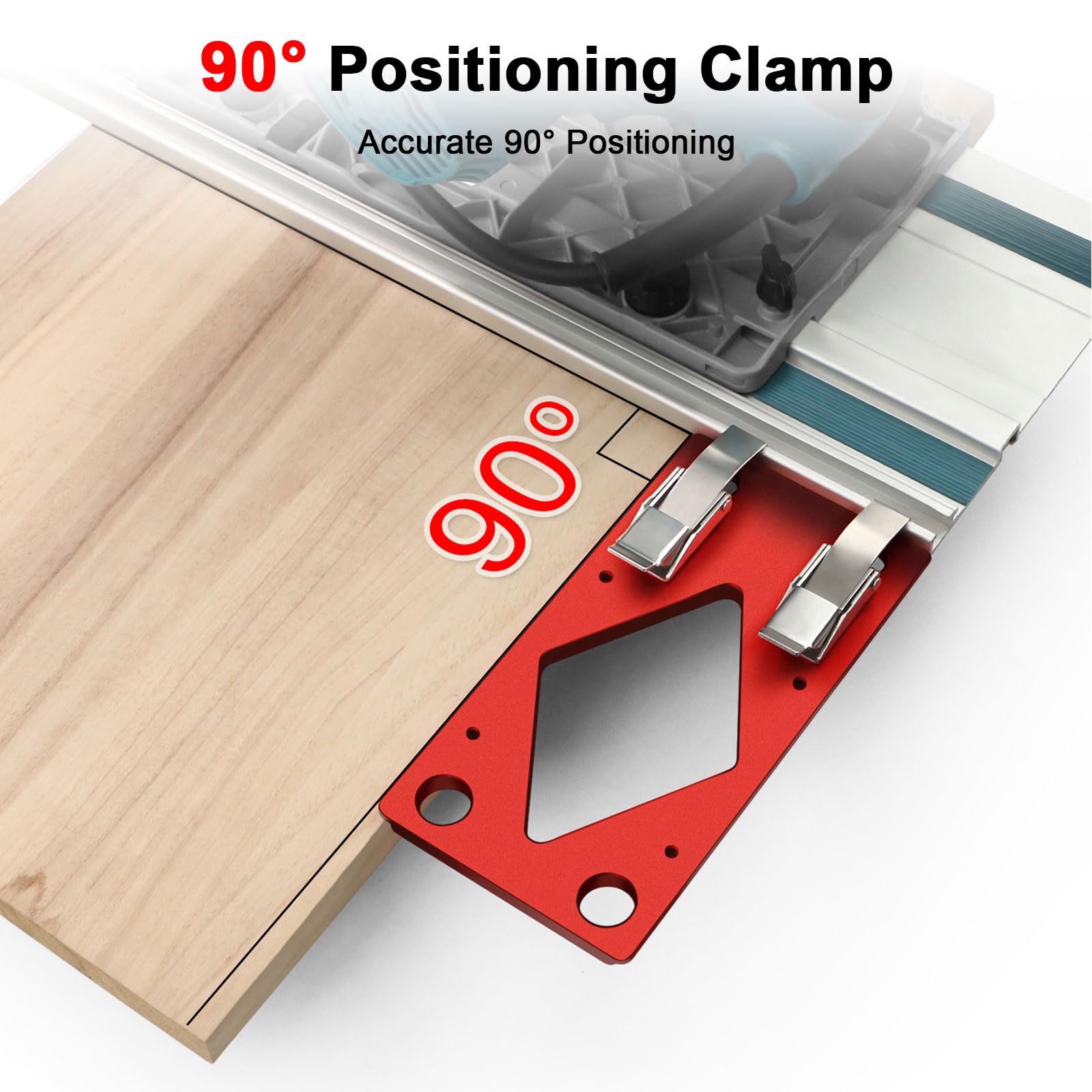 Rail de guidage à angle droit de 90° Binghe Plaque de serrage à positionnement à angle droit 90° avec rail de guidage latéral Compatible avec Guide Makita, Butée en aluminium pour scies circulaires