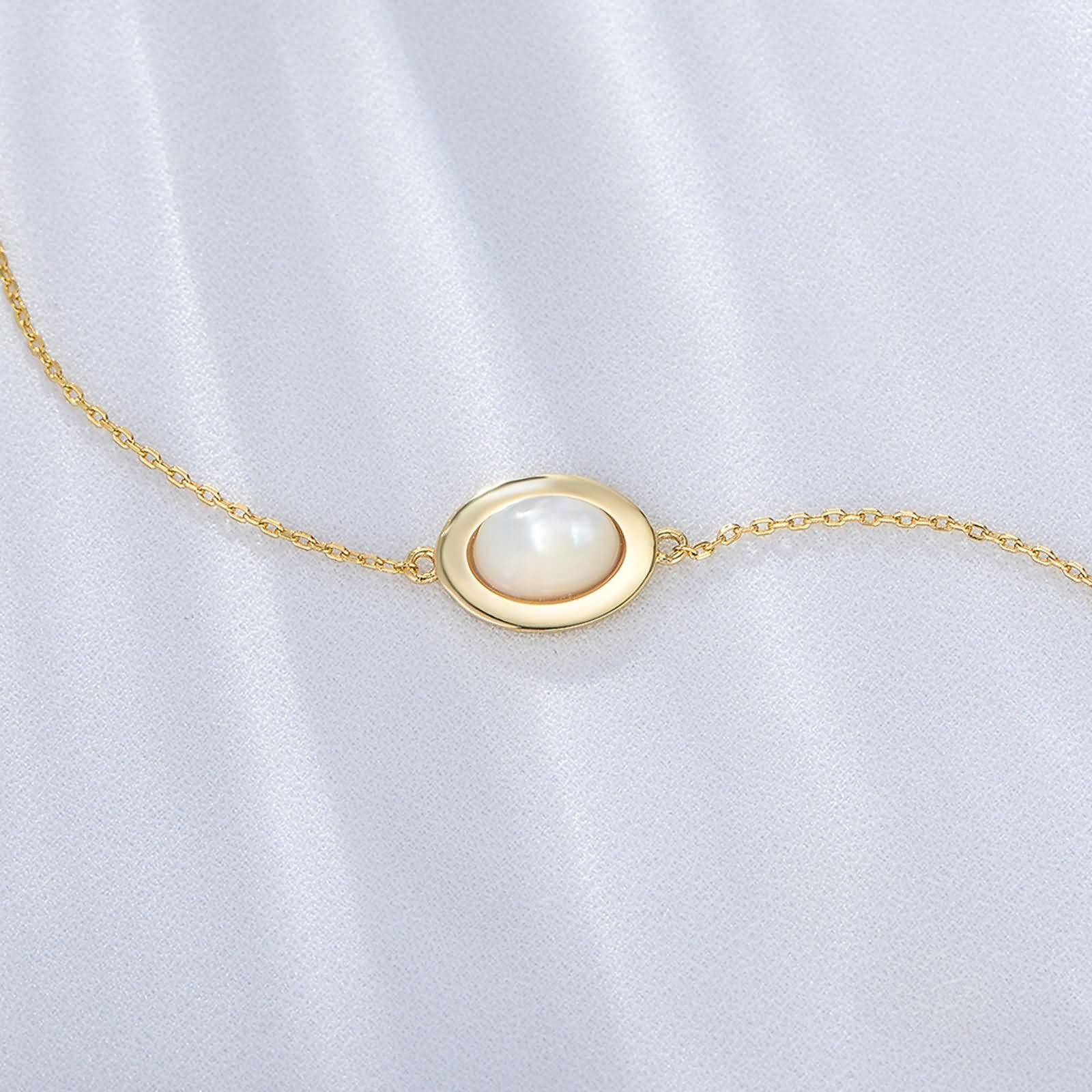 Pulsera Oro Amarillo Mujer 9K / 14K / 18K, Oval con Concha, Cadena Extensible 16 CM + 5 CM, Pulsera Mujer Oro
