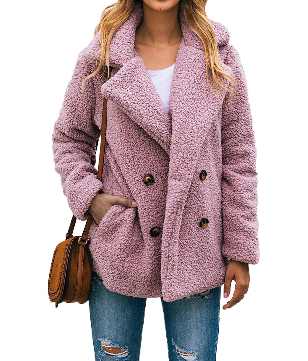 PRETTYGARDEN Women's 2023 Fashion Winter Coat Long Sleeve Lapel Zip Up Faux Shearling Shaggy Oversized Shacket Jacket (Style Two Pink,XX-Large)