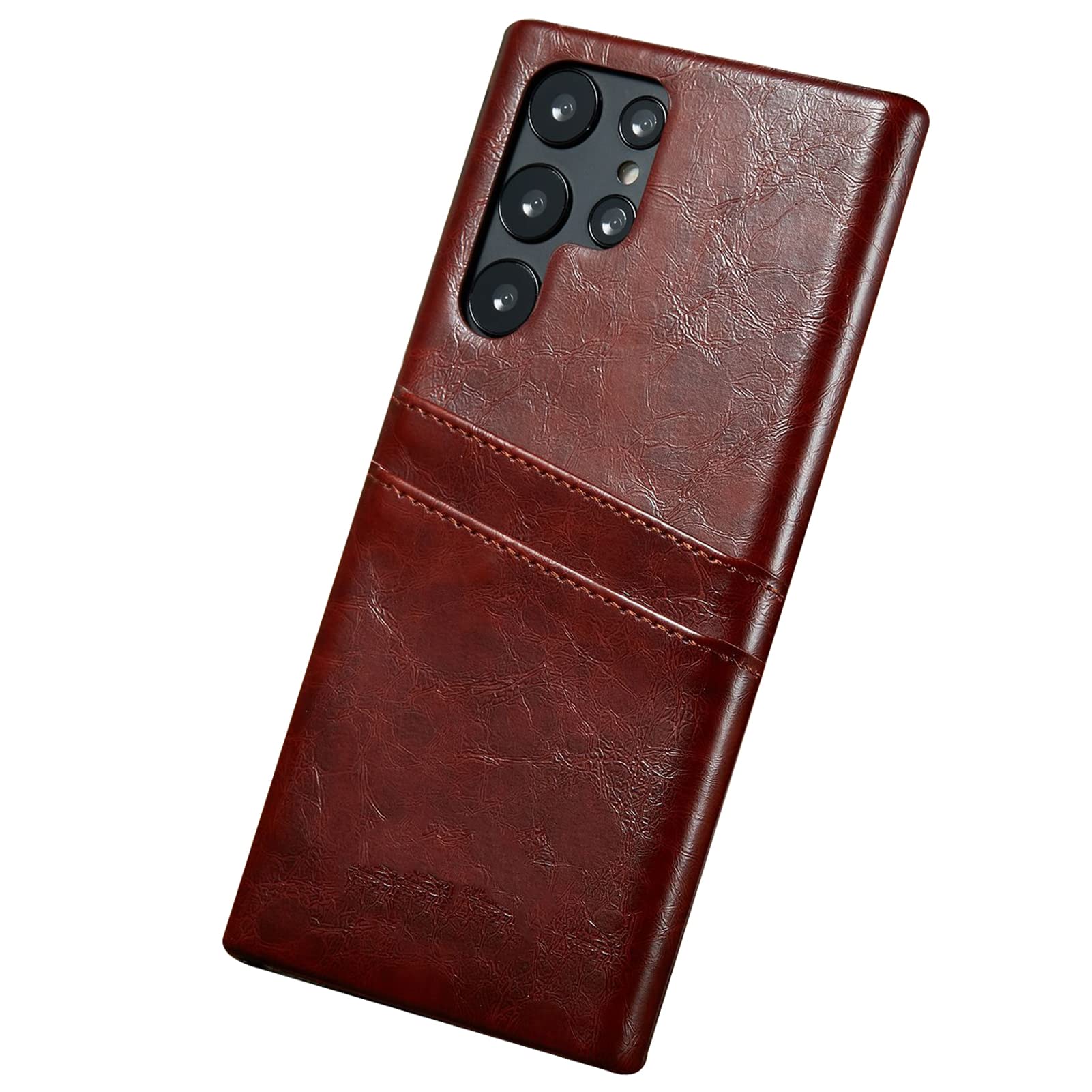 Cienkie etui do Samsung Galaxy S23 Ultra/S23 Plus/S23, podwójne gniazdo na karty, skórzane etui na telefon komórkowy, z podszewką z włókien, ochrona przed odciskami palców, brązowe, S23 Plus