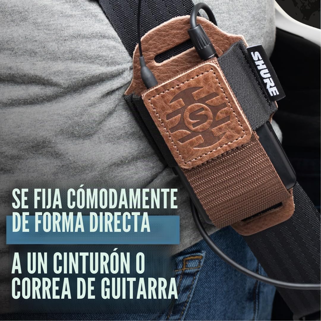 Shure by Gator Wireless Series; Estuche de cuero negro para transmisor wireless Shure Premium; (SH-BODYPACK-PBK-L)