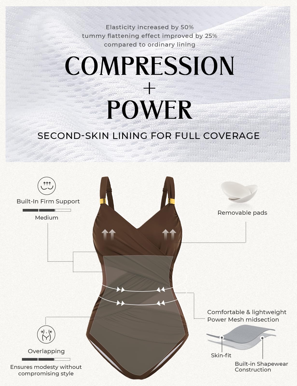 Hanna Nikole Costume da bagno da donna, con push-up, costume da bagno sexy in mesh, costume da bagno, stile snellente, scollo a V, monokini