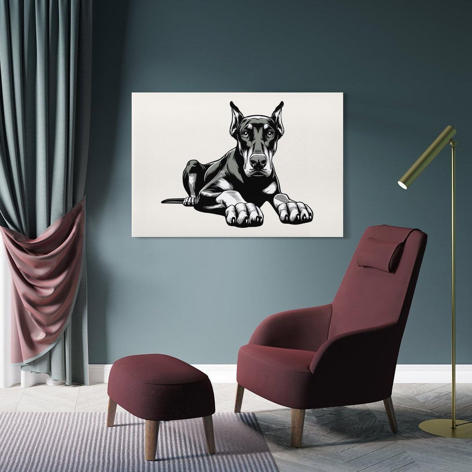 Junmoney Doberman Pinscher Wall Decor Canvas Print, 24x36inch(60x90cm), for Living Room, Bedroom, Office Or Hallway, An Adaptable Decor Piece for Home Use