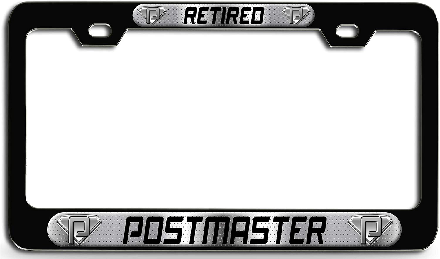 Makoroni - Retired Postmaster Career Bl 3D Metal License Plate Frame Auto SUV Truck Tag Holder, #z39