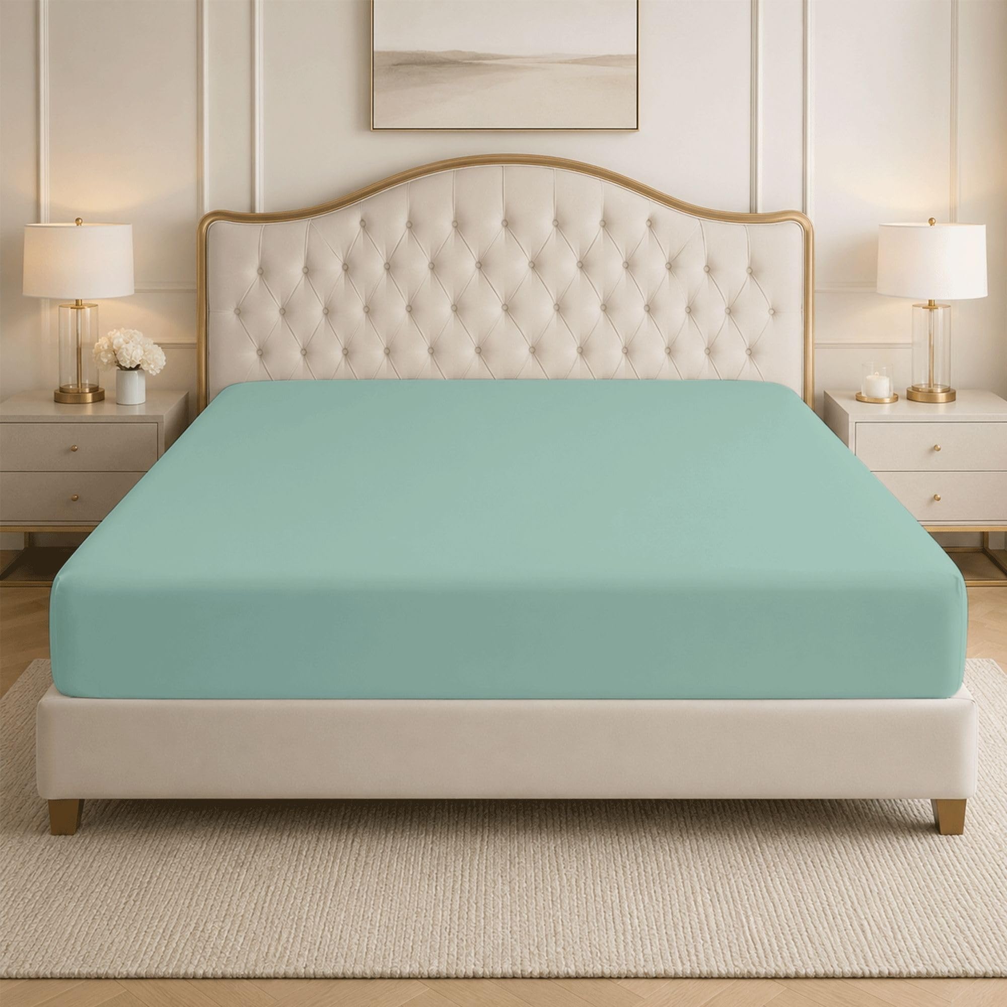 100% Egyptian Cotton Fitted Bed Sheets, 400 Thread Count Double Bed Sheet, 35cm Deep Pocket Fitted Bedding, Breathable Cotton Mattress Cover