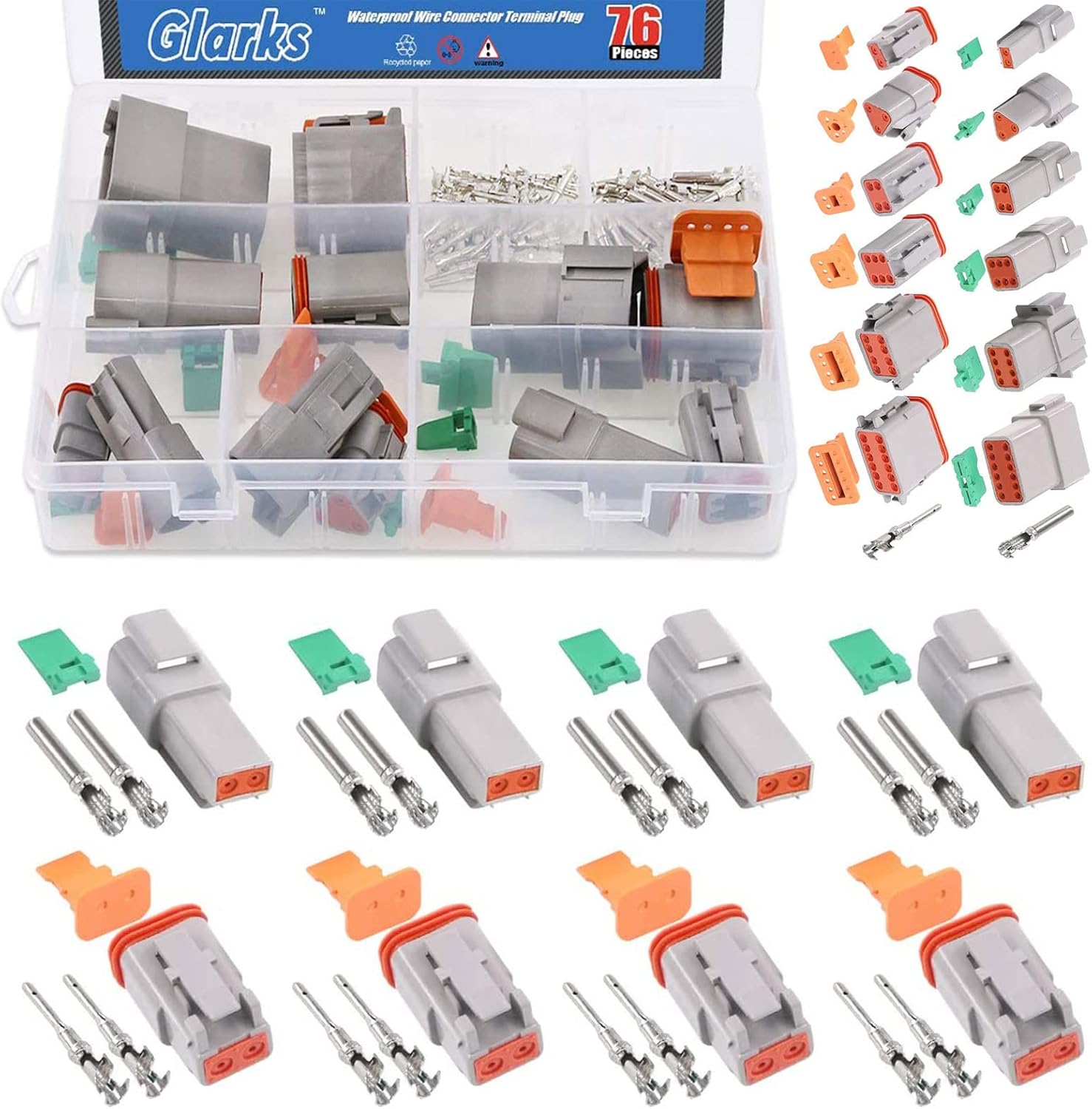 Glarks 6 Sets Sealed Male and Female Auto Waterproof Electrical Wire Connector Plug + 30Pcs 2 Pin Way Sealed Gray Male and Female Auto Waterproof Electrical Wire Connector Plug