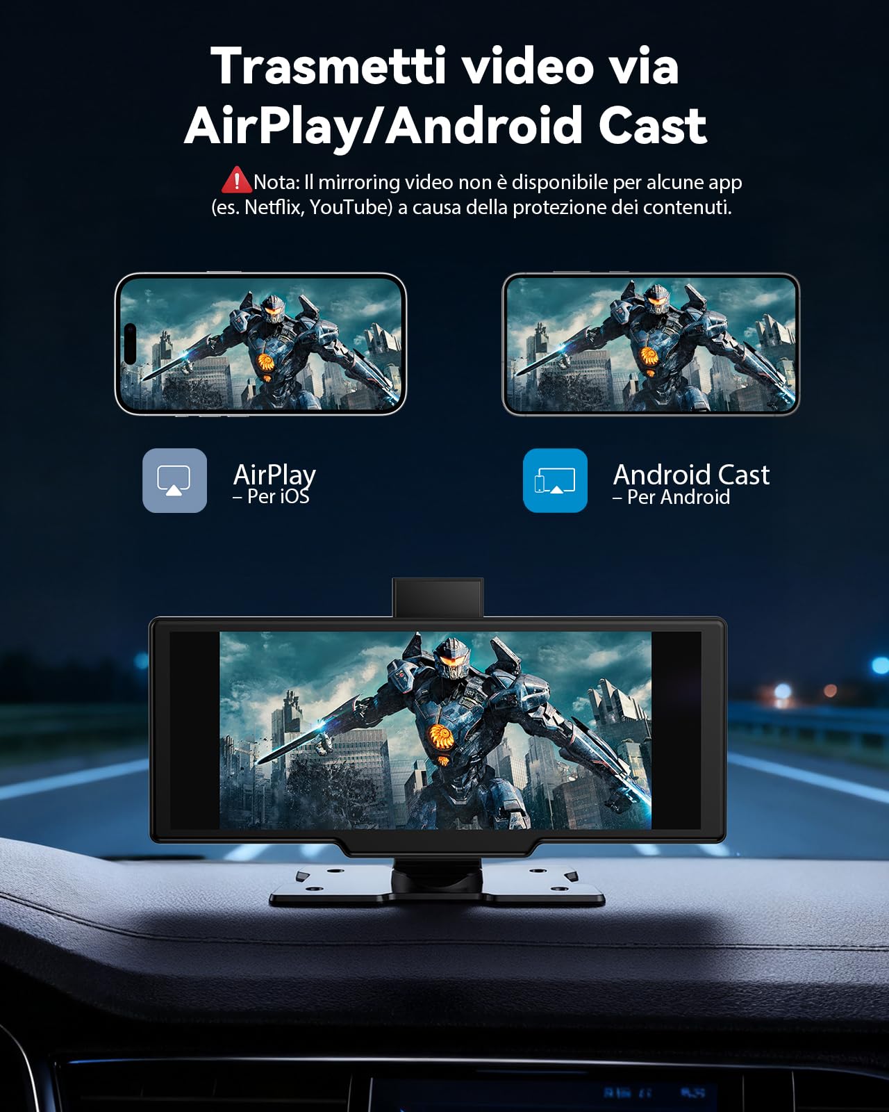 Schermo per Auto 10,26", Schermo Carplay Portatile Wireless per A-pple CarPlay & Android Auto con Tablet Auto Touchscreen IPS, GPS, Controllo Vocale, Bluetooth, Mirror Link, FM, AUX