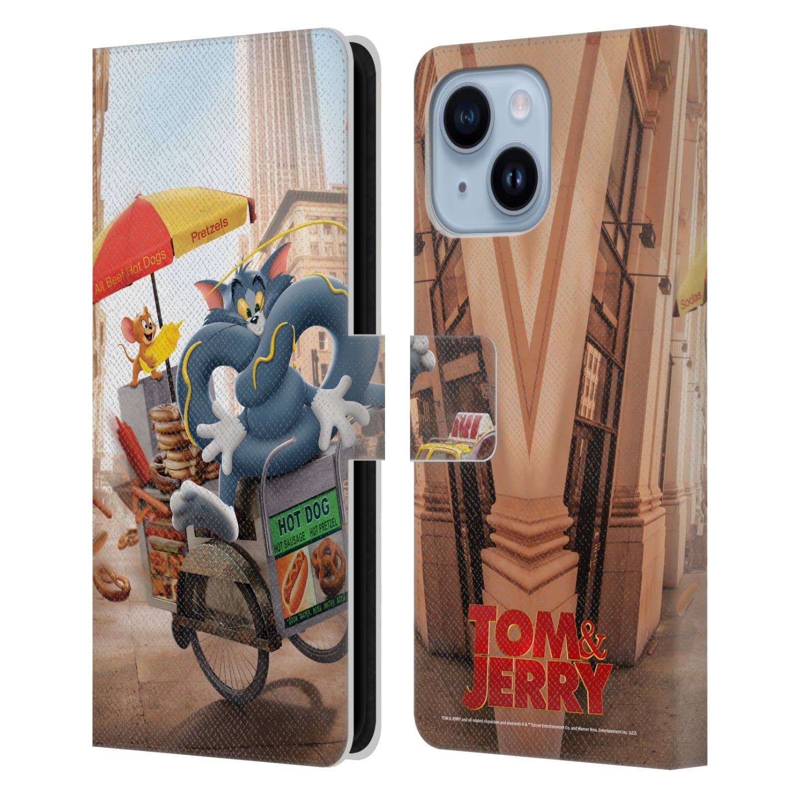 Coque iPhone 14 Plus portefeuille Tom and Jerry en cuir pour éviter les rayures
