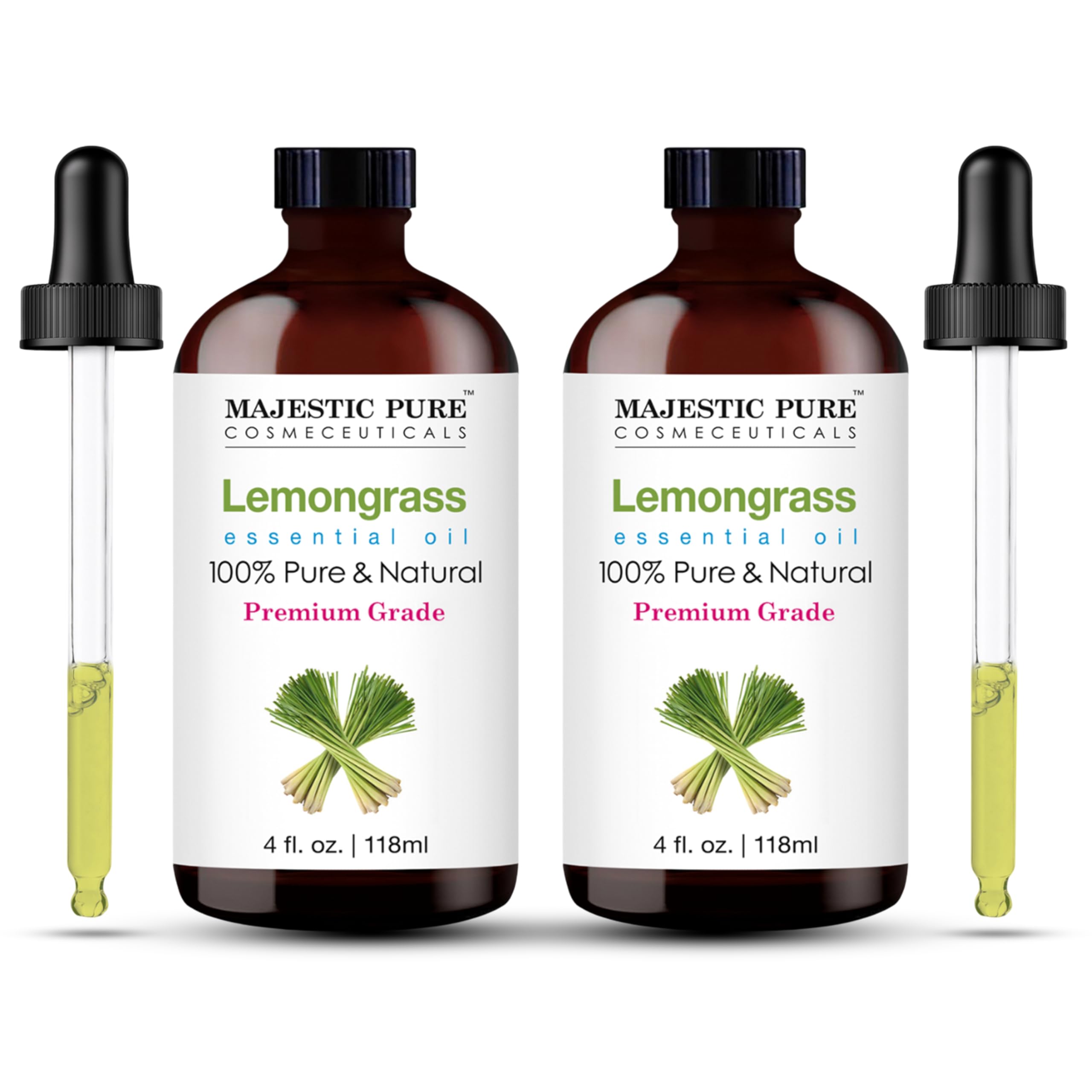 Majestic Pure Lemongrass Essential Oil for Diffuser - 4 Fl Oz (Pack of 2)