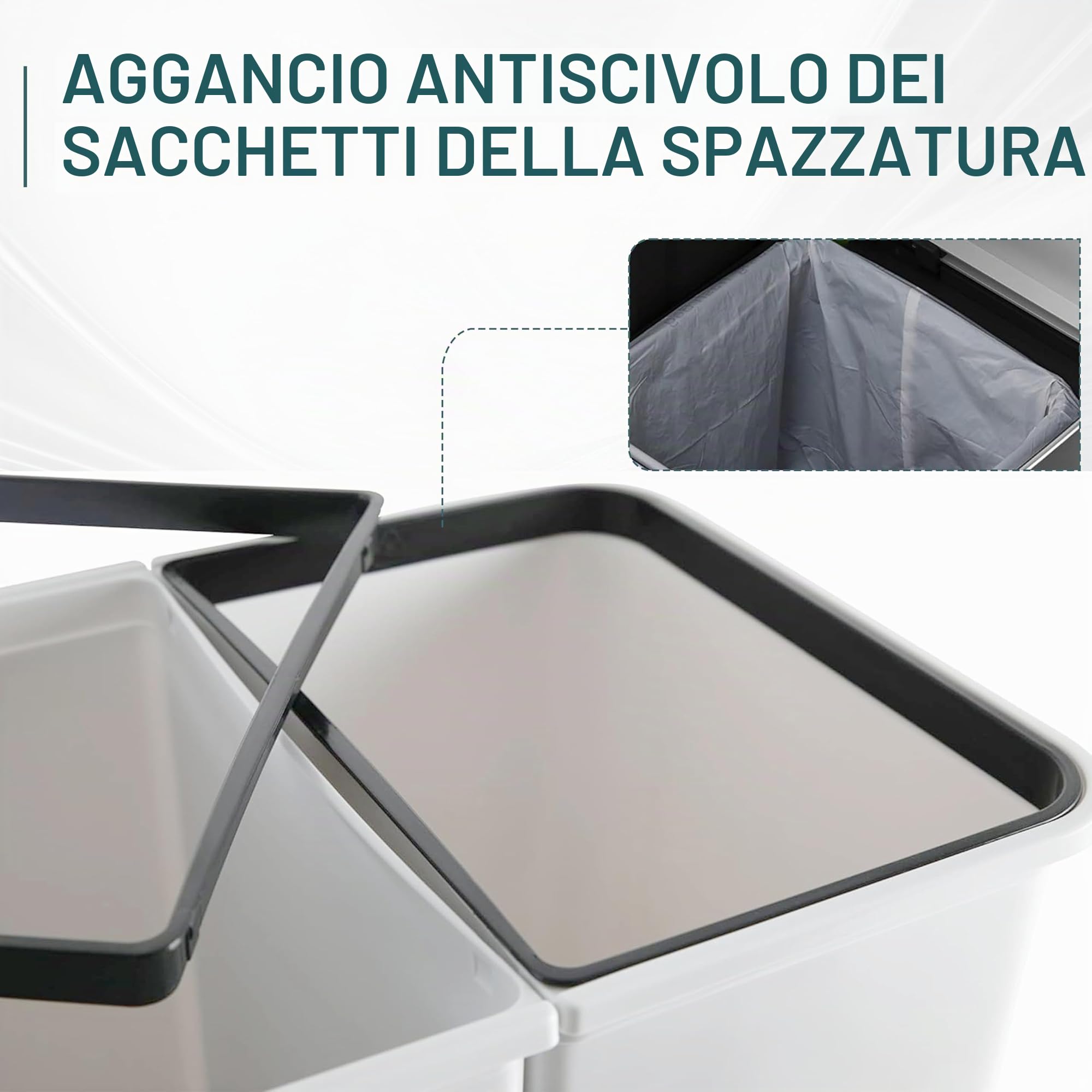 Ribelli Duo bidoni della spazzatura con coperchio, 2 x circa Pattumiera in plastica da 25 litri, per la cucina, inodore, sistema di raccolta dei rifiuti, circa 45 x 32 x 51 cm, bianco, 500113
