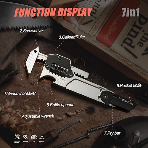 Miniatura 2 de EDC Gear Multitool 7 en 1 multiherramienta con llave, abrebotellas, rompevalunas de coche, barra de palanca, destornillador plano Phillips,