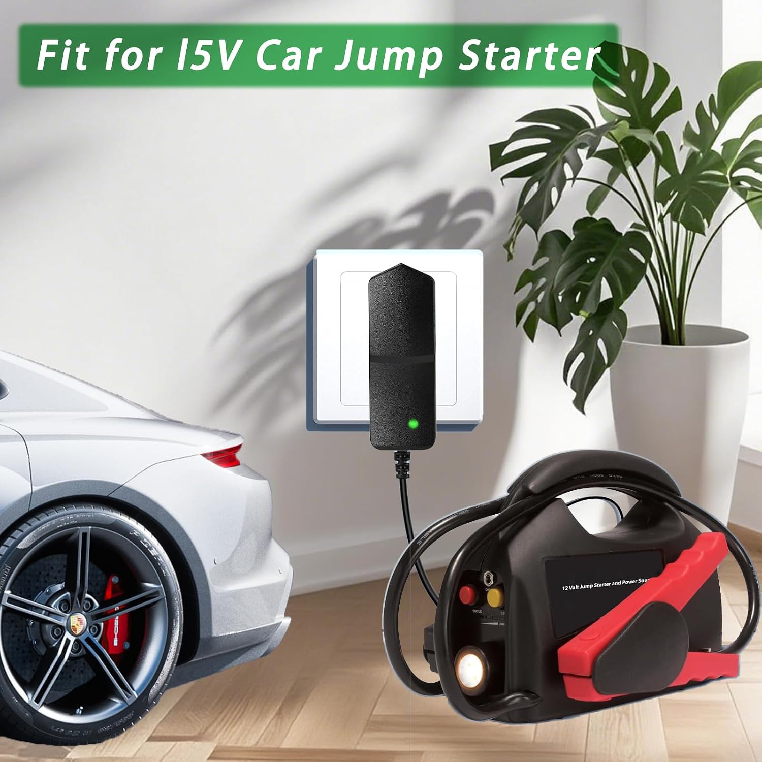 15V 1A Car Jump Starter Power Cord Charger for DBPower, Tacklife, Schumacher, Gooloo, Beatit Car Jump Starter Replacement Power Supply for Peak 450A 500A 600A 800A 1000A Auto Battery Booster