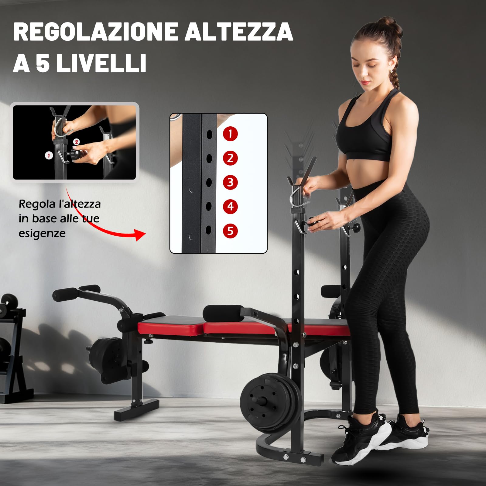 ISE Panca Multifunzione Palestra Casa, Panca Pesi Regolabile con Supporto Bilanciere Schienale Reclinabile Fitness per Allenamento a Casa