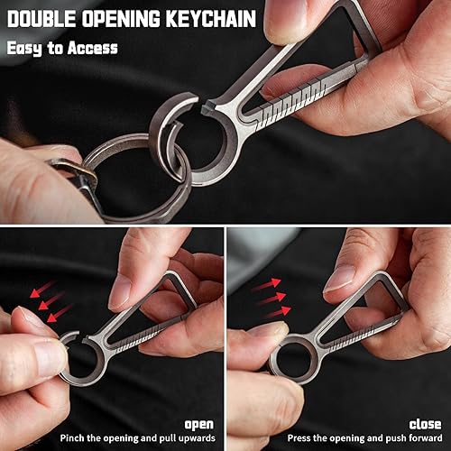 Miniatura 10 de Llavero con mosquetón de titanio, llavero de coche EDC resistente, ganchos de liberación rápida para hombre con llavero de titanio