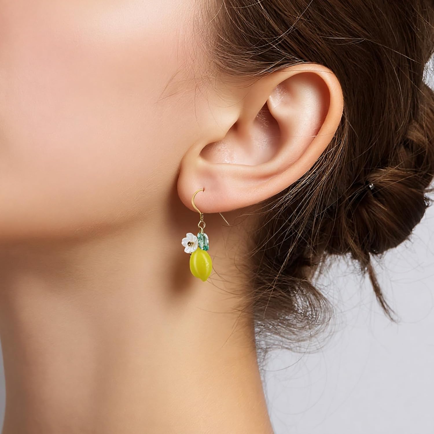 Lemon Earrings, Lemon Necklace, Resin Yellow Lemon Hoop Earrings Jewelry for Women, Playful Yellow Fruit Dangle Earrings with Necklace, Gift Rendy Drop Dangle Accessories for Summer - Image 4