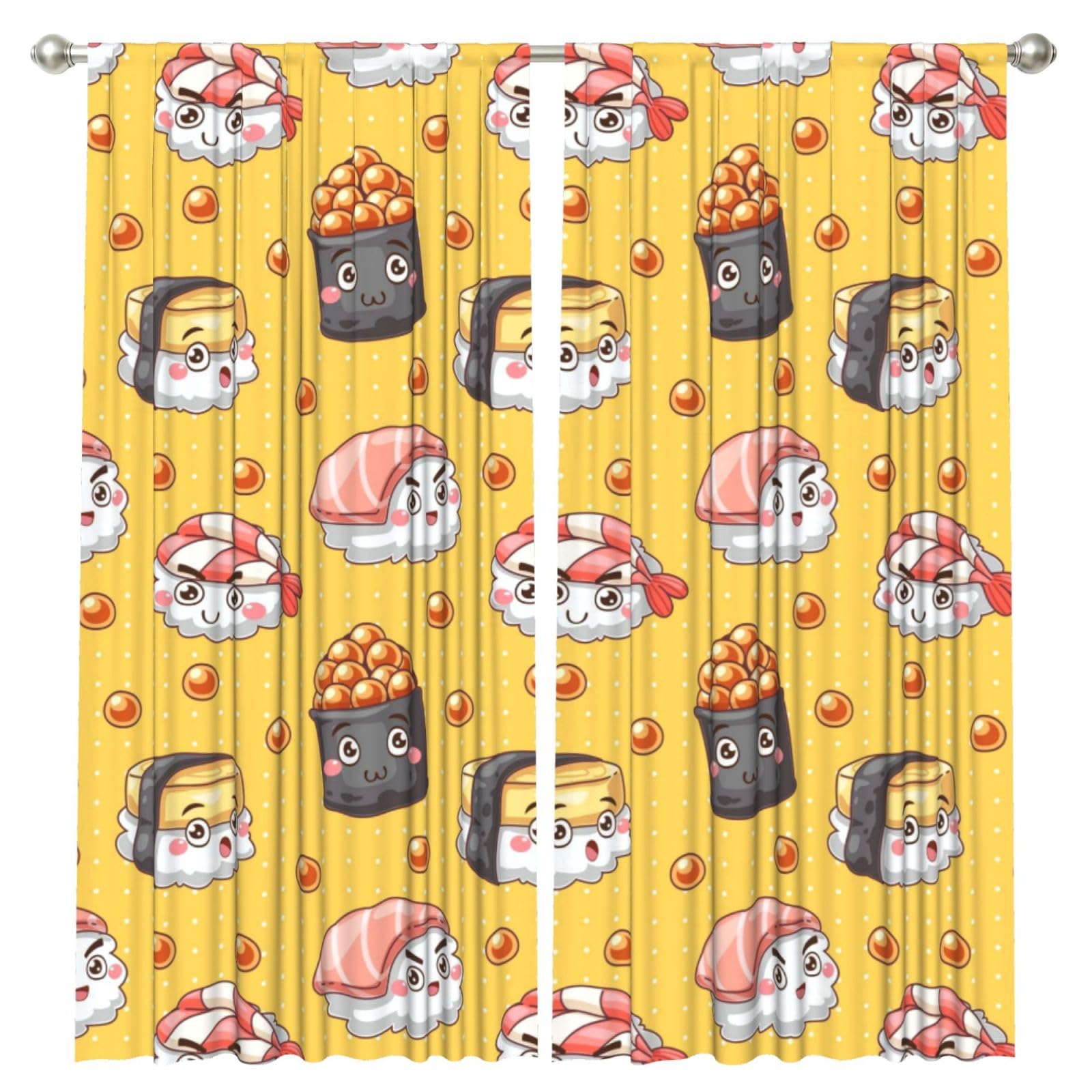 InOmak Cute Funny Sushi, 2 Panels Window Curtains 52 x 84 Inch Blackout Curtains for Living Room Bedroom
