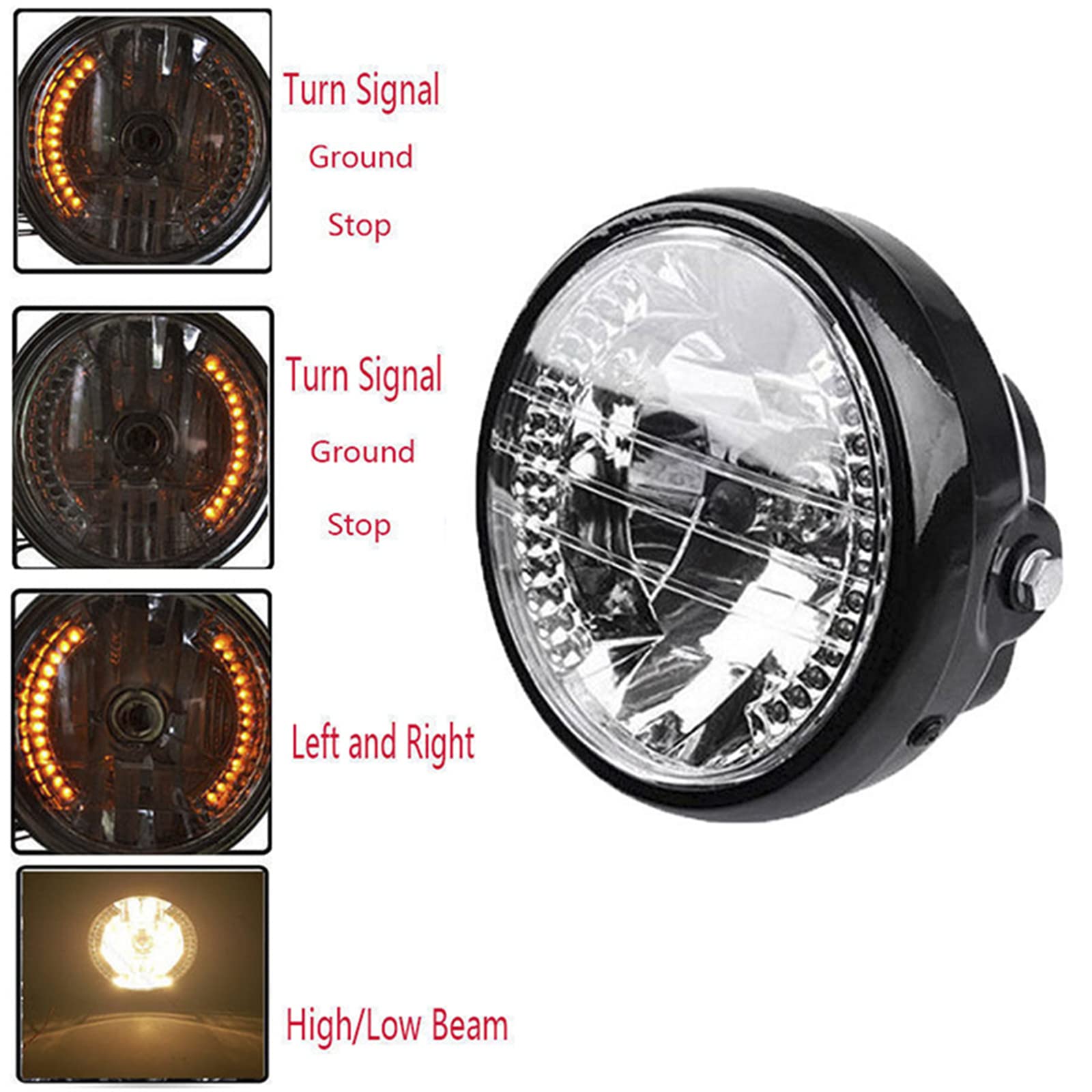 Faro Per Moto Universale Da 7 Pollici H4 35W LED Lampada Frontale 9 Fili Indicatore Di Direzione Staffa Di Montaggio Per Luce Nera