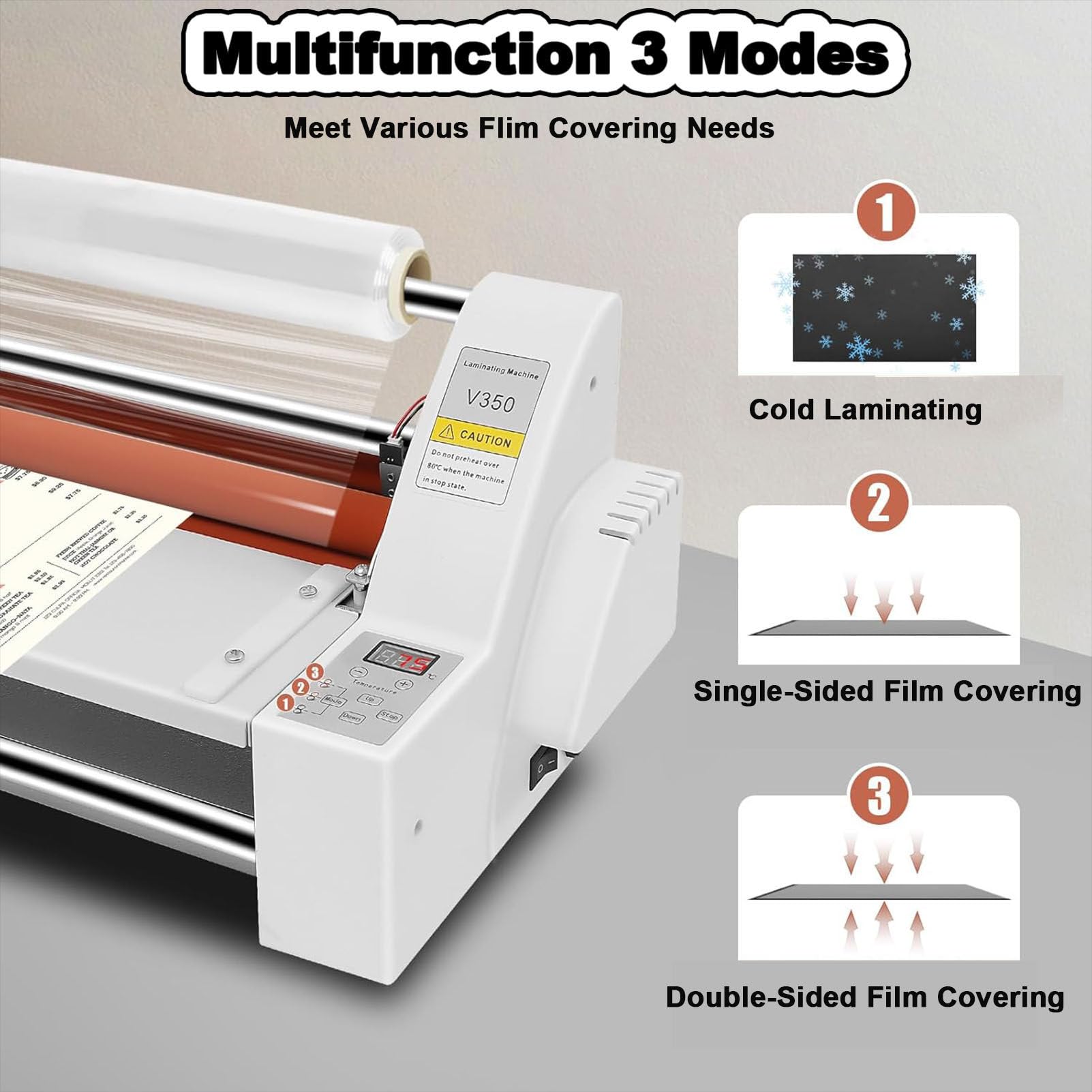 Laminatore a caldo e a freddo, controllo elettronico della temperatura, display digitale, macchina per laminazione termica a rotolo mono e bifacciale da 700 W, per documenti, foto, biglietti