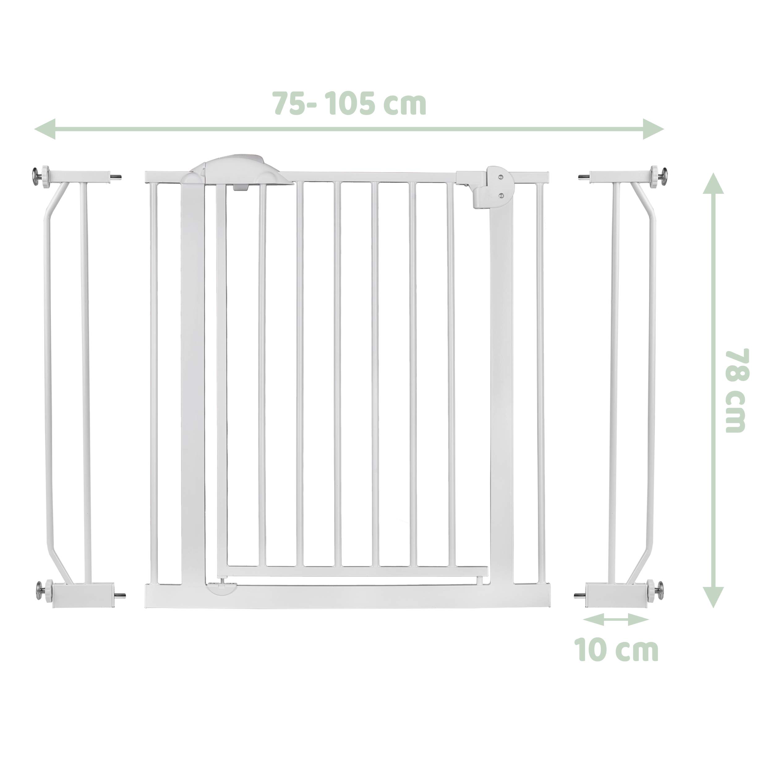 Nukido Barrera De Seguridad para Niños Extensible 75-105 cm Montaje Fácil Sin Tornillos Valla Metálica para Puerta Escalera Blanco