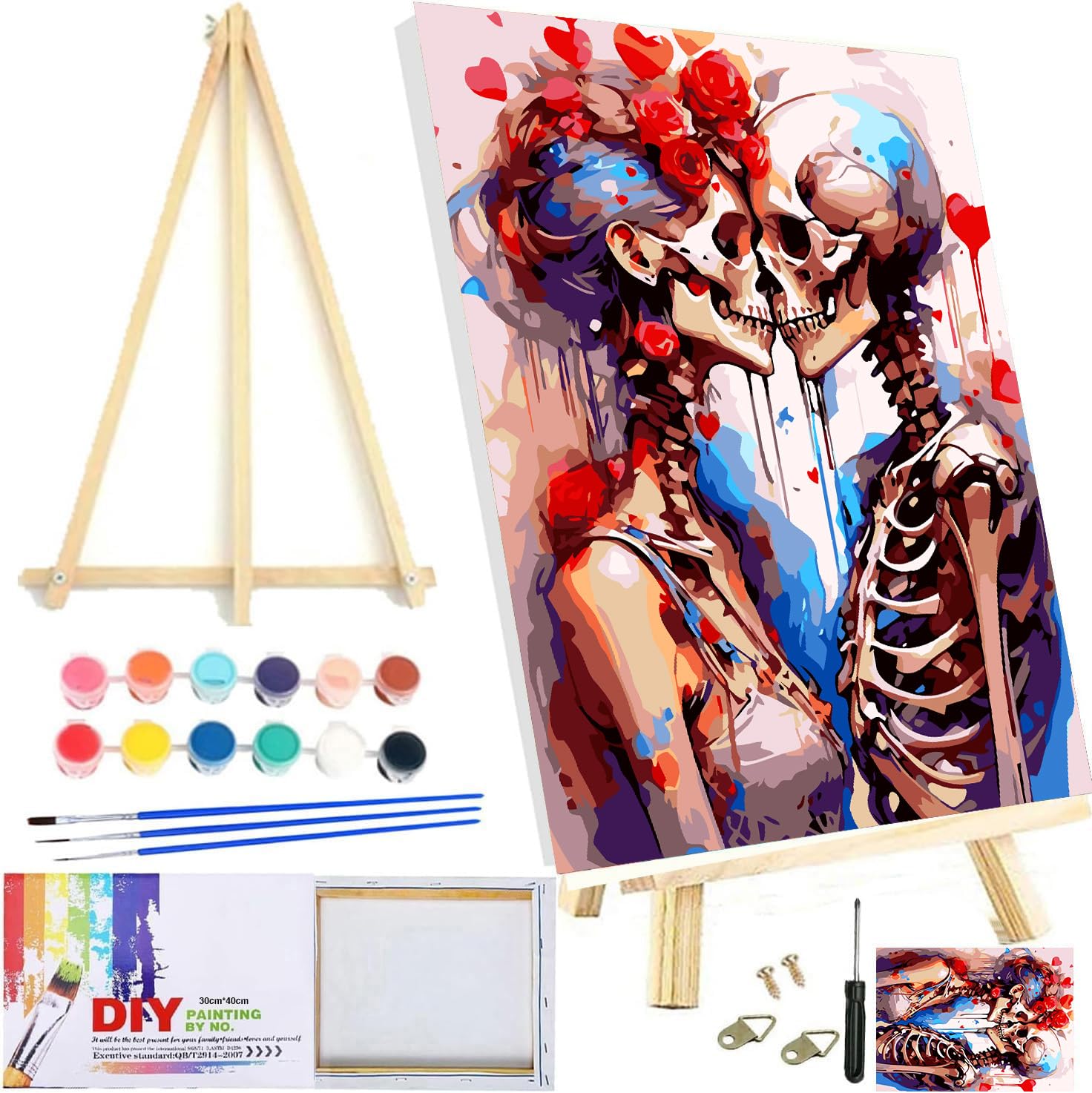 Amazon.com: Skull Framed Paint by Numbers Kit with Wooden Easel for