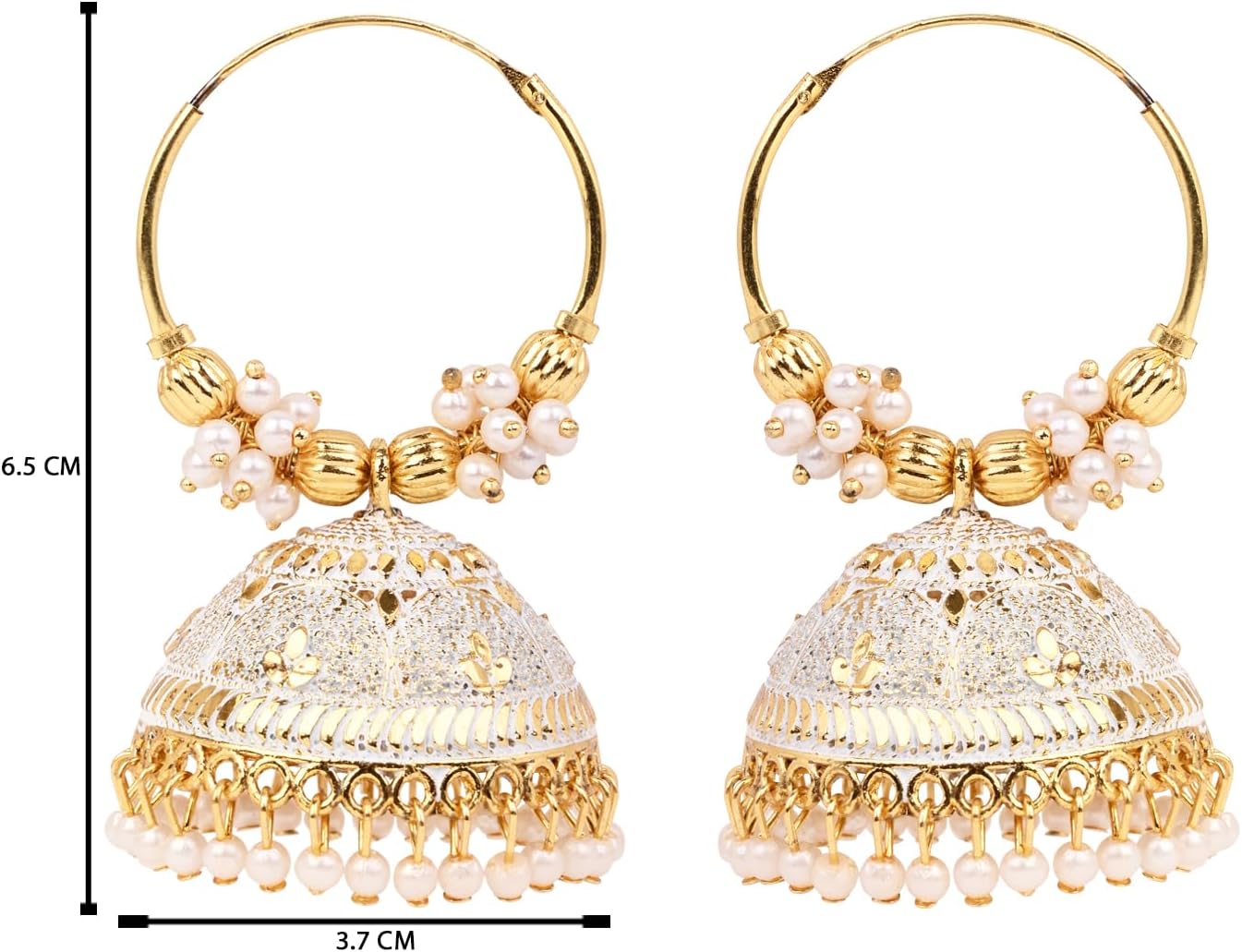 I Jewels Gold Plated Handcrafted Floral Beaded Jhumka Hoop Earrings for Women (E3406W)